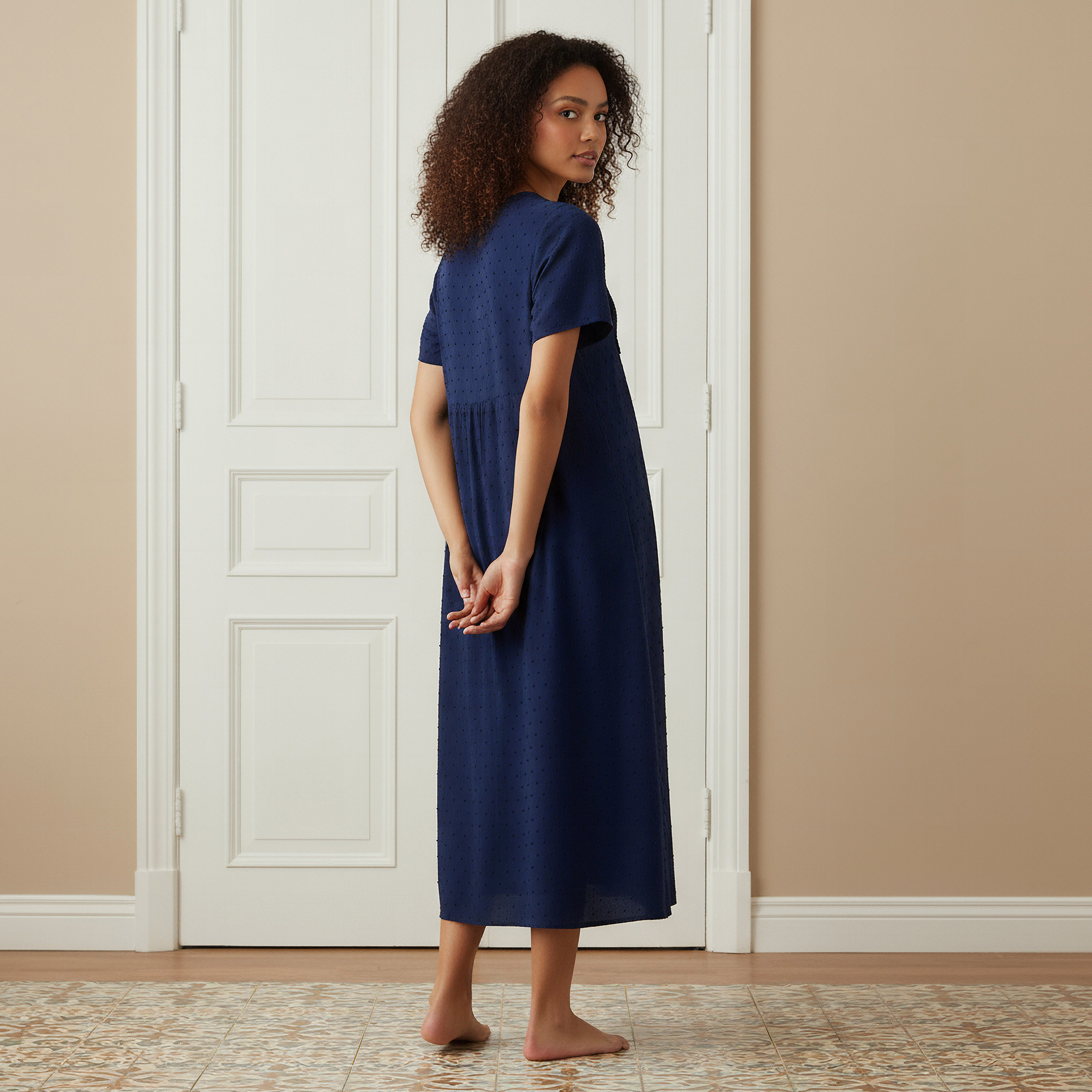 Night Dress Short Sleeves with Lace Detail-women-clothing-nightwear-nighties-image-3