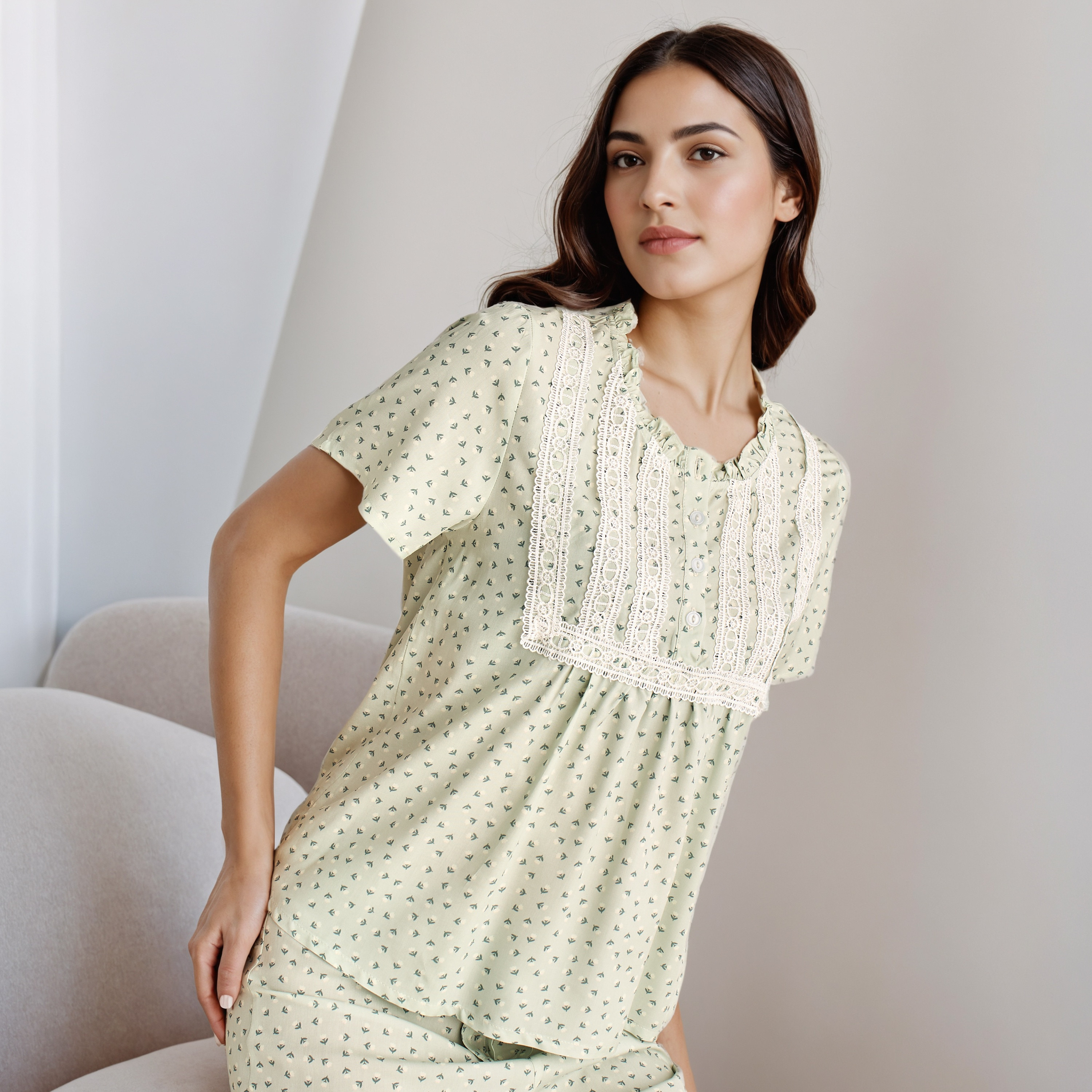 طقم بيجاما رايون بلوزة وبنطلون-women-clothing-nightwear-pyjamas-longsets-image-2