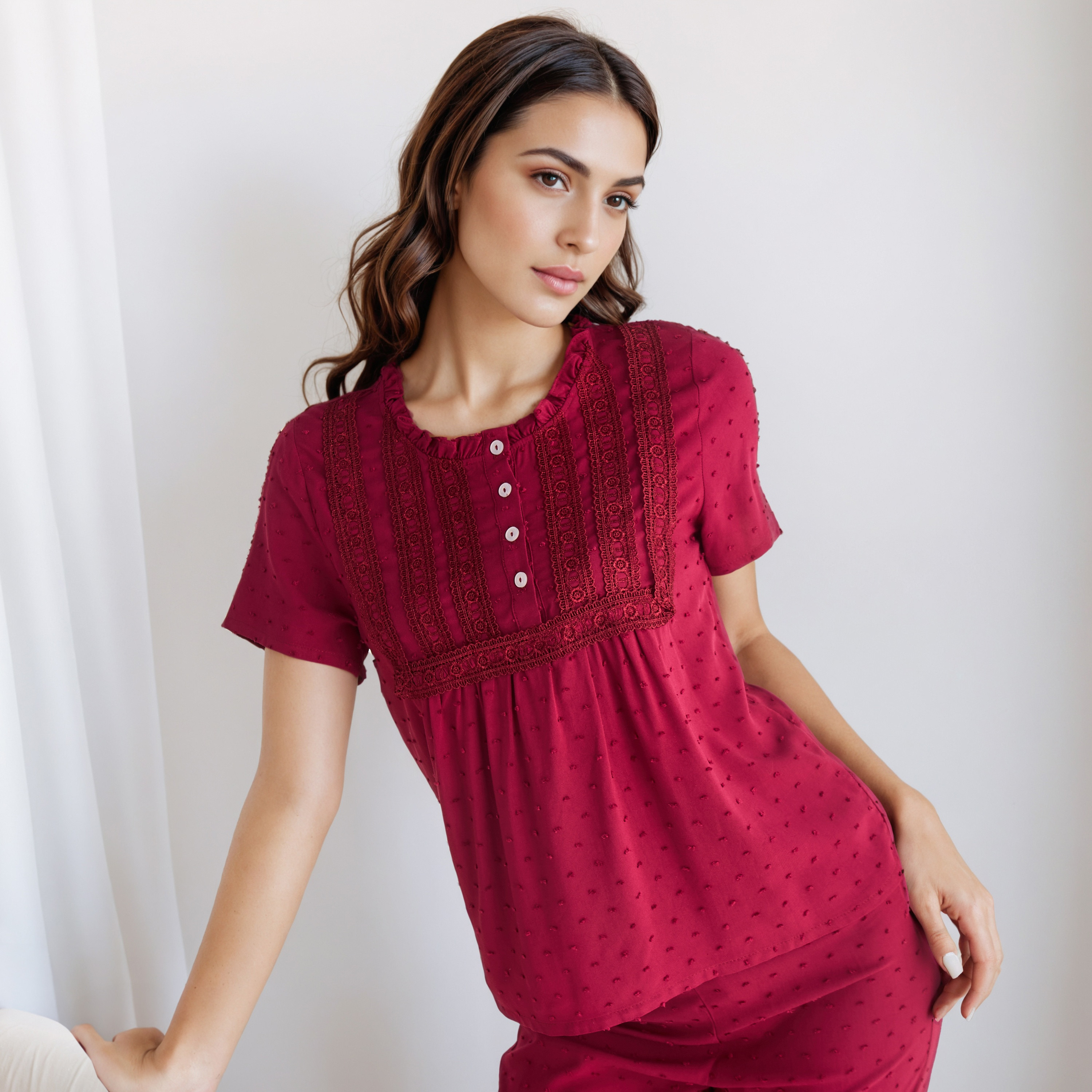 Pyjama Set Button Placket Top and Trousers Rayon-women-clothing-nightwear-pyjamas-longsets-image-2
