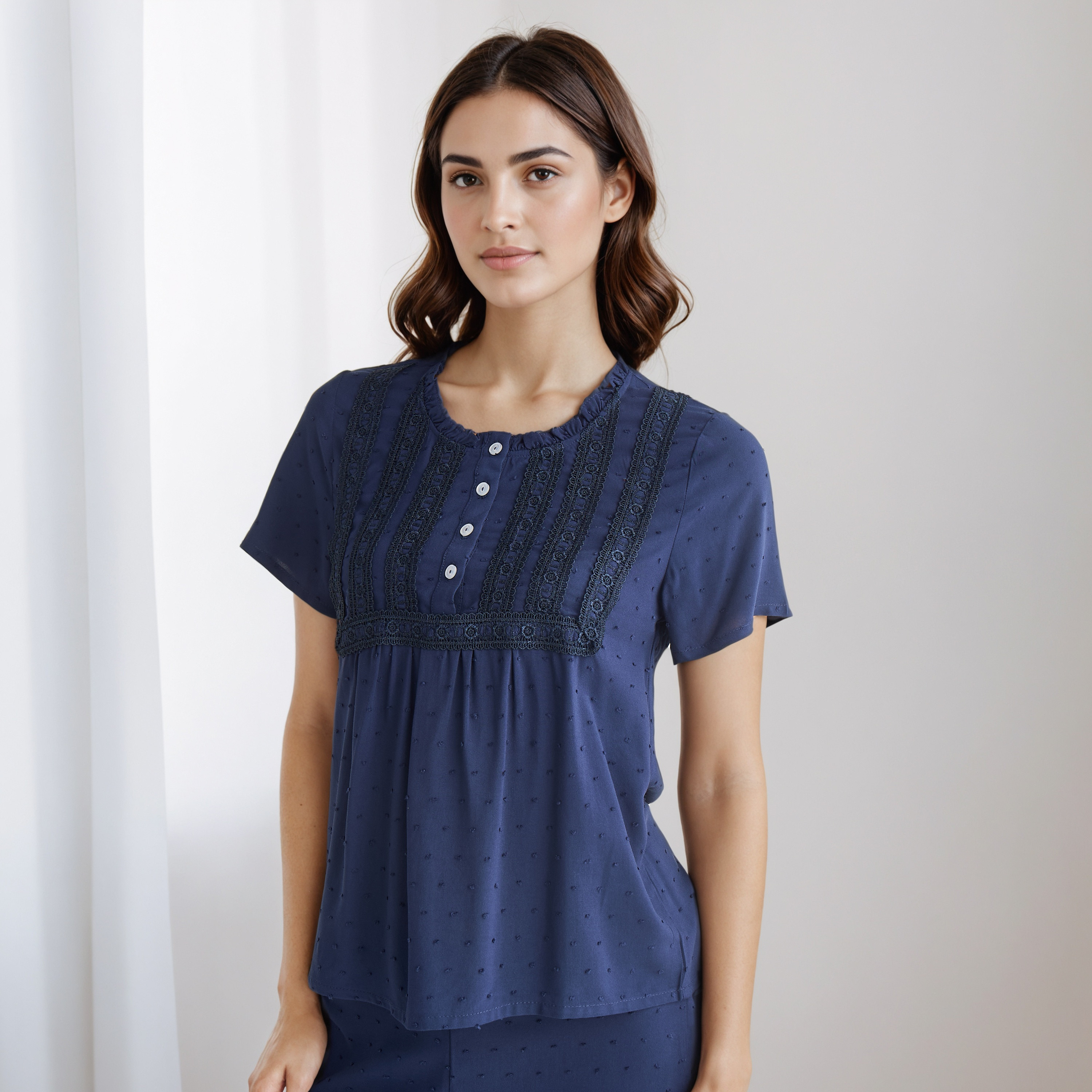 Pyjama Set Button Placket Top and Trousers Rayon-women-clothing-nightwear-pyjamas-longsets-image-2