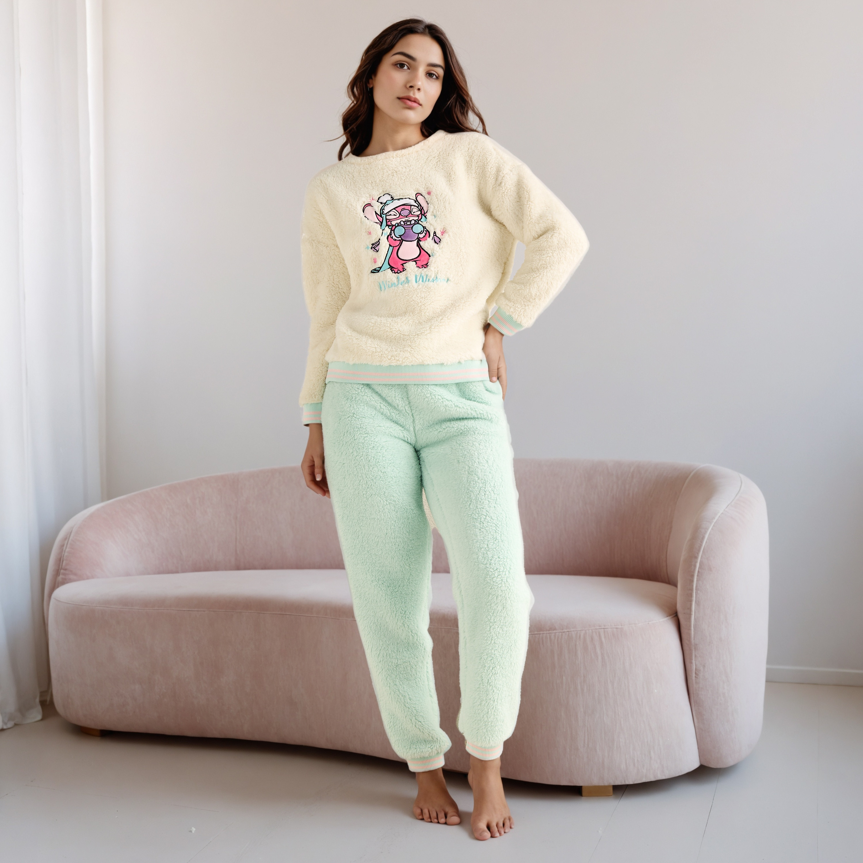 Pyjama Set Stitch Embroidered T-shirt & Trousers-women-clothing-nightwear-pyjamas-longsets-image-1