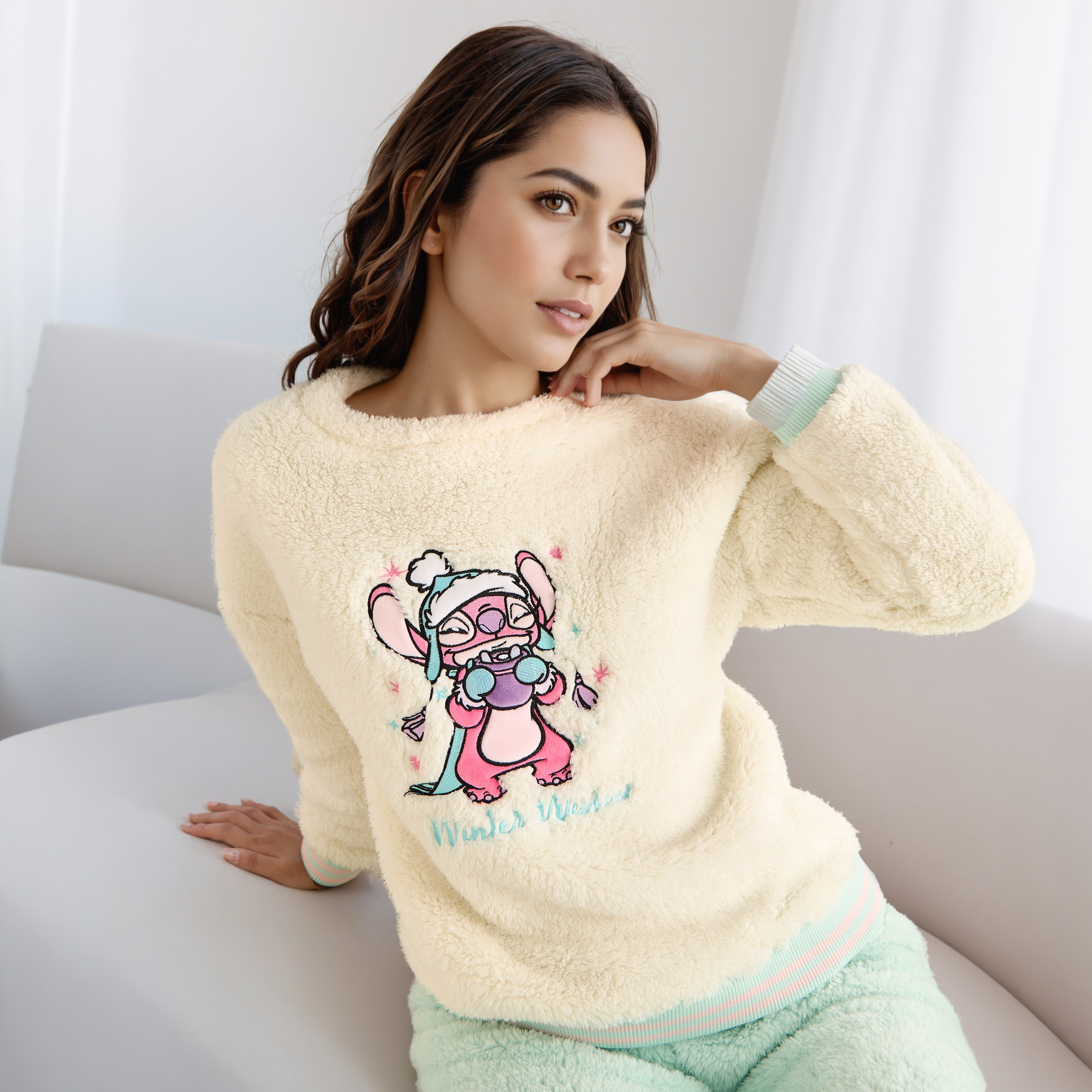 Pyjama Set Stitch Embroidered T-shirt & Trousers-women-clothing-nightwear-pyjamas-longsets-image-2