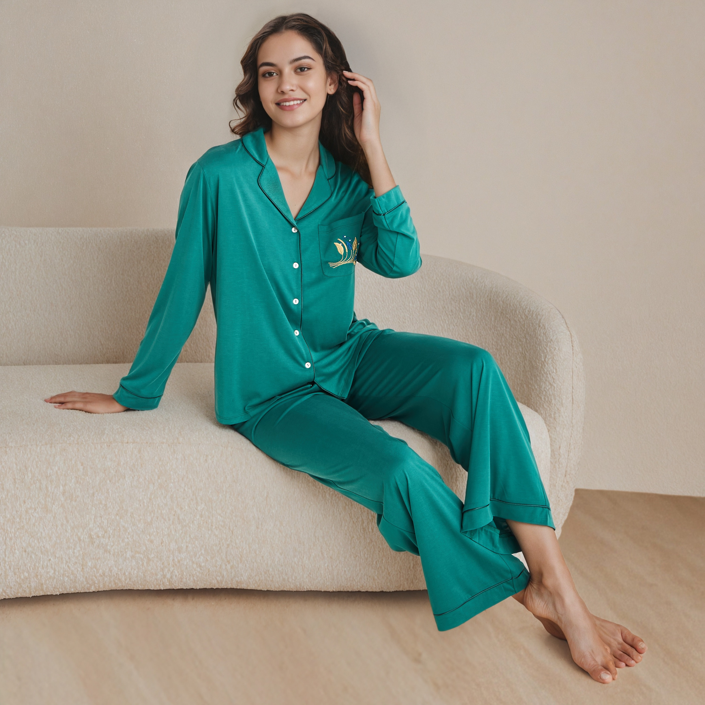 Embroidered Pyjama Set-women-clothing-nightwear-pyjamas-longsets-image-1