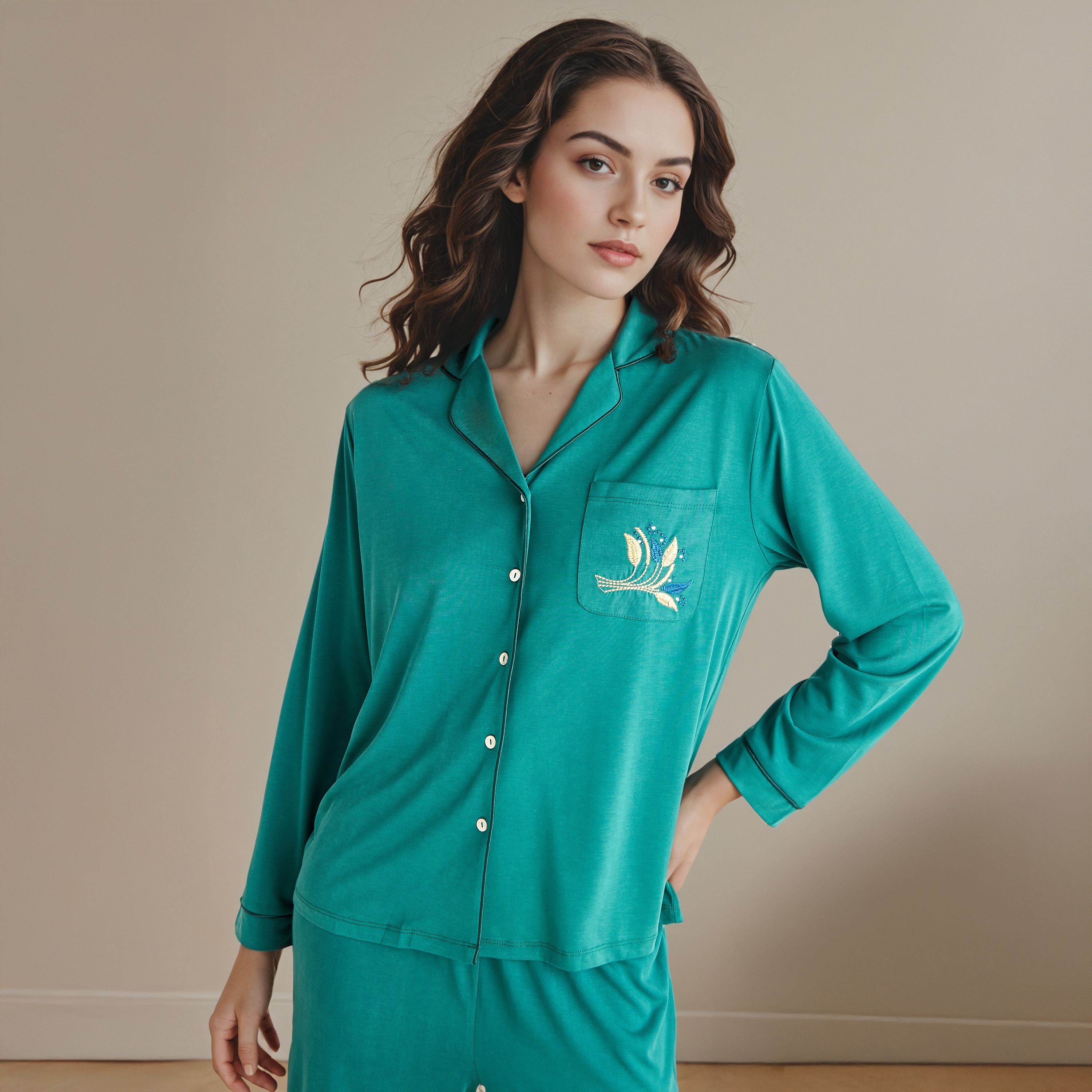 Embroidered Pyjama Set-women-clothing-nightwear-pyjamas-longsets-image-2