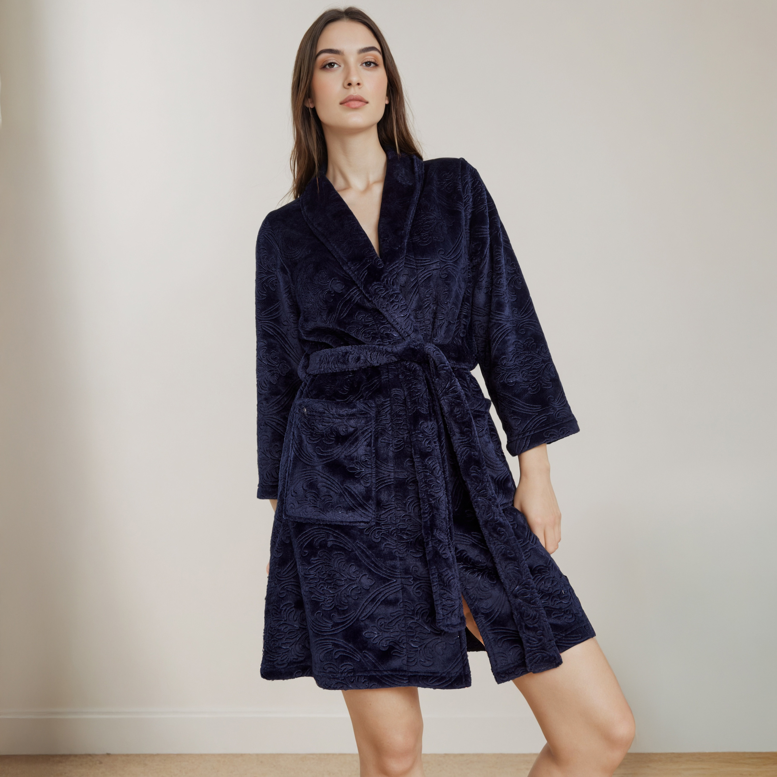 روب نوم جاكار فاخر مع شبشب غرفة النوم-women-clothing-nightwear-robes-image-2
