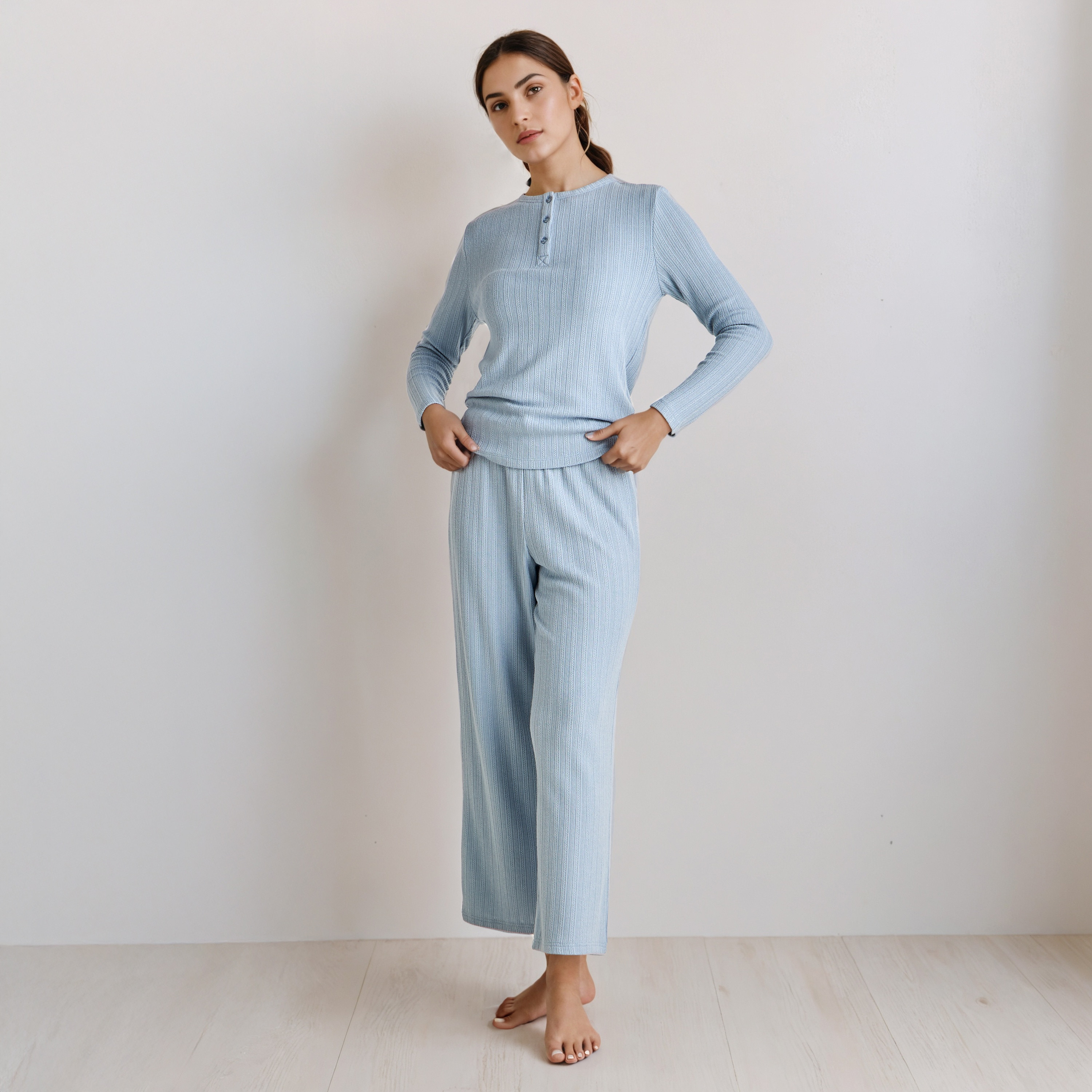 Pyjama Set Textured Top & Trousers Polyester Blend-women-clothing-nightwear-pyjamas-longsets-image-7