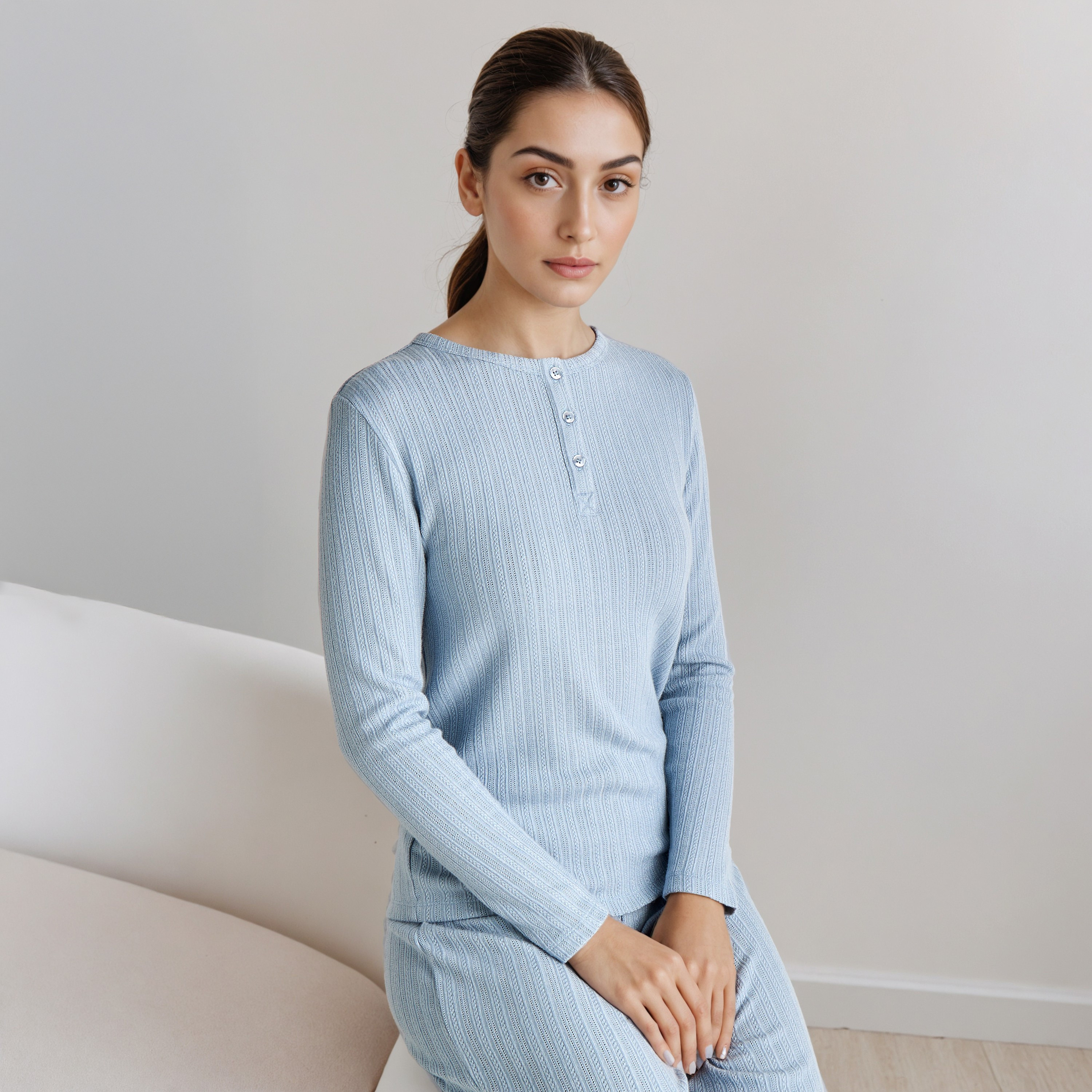 Pyjama Set Textured Top & Trousers Polyester Blend-women-clothing-nightwear-pyjamas-longsets-image-8