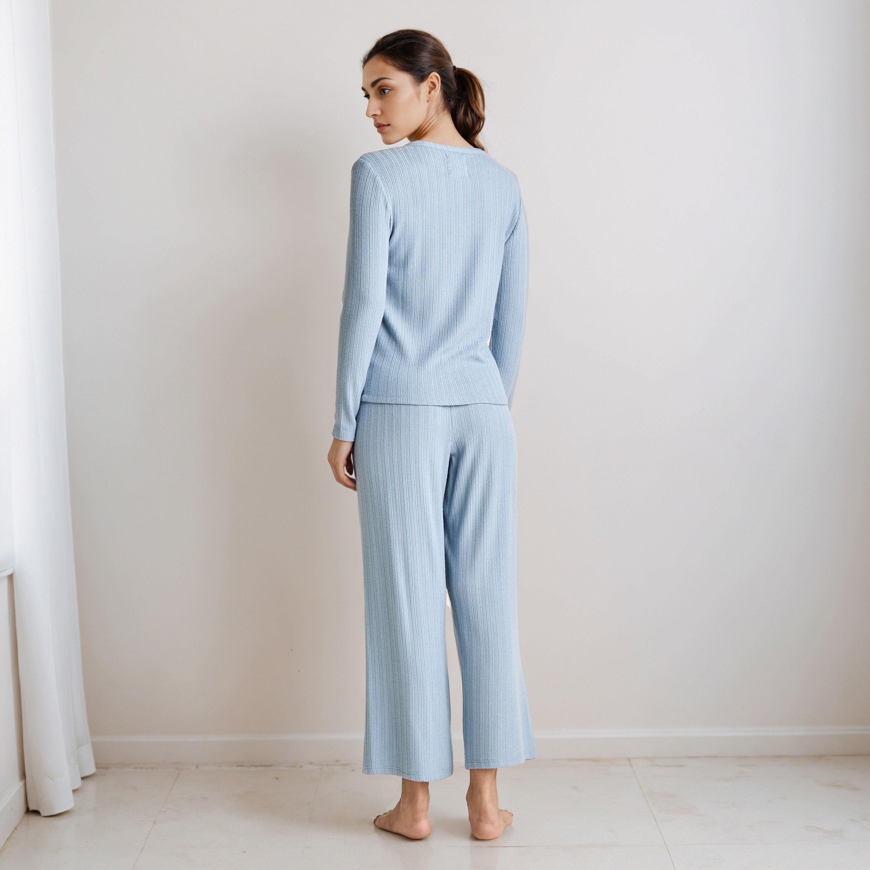 Pyjama Set Textured Top & Trousers Polyester Blend-women-clothing-nightwear-pyjamas-longsets-image-10