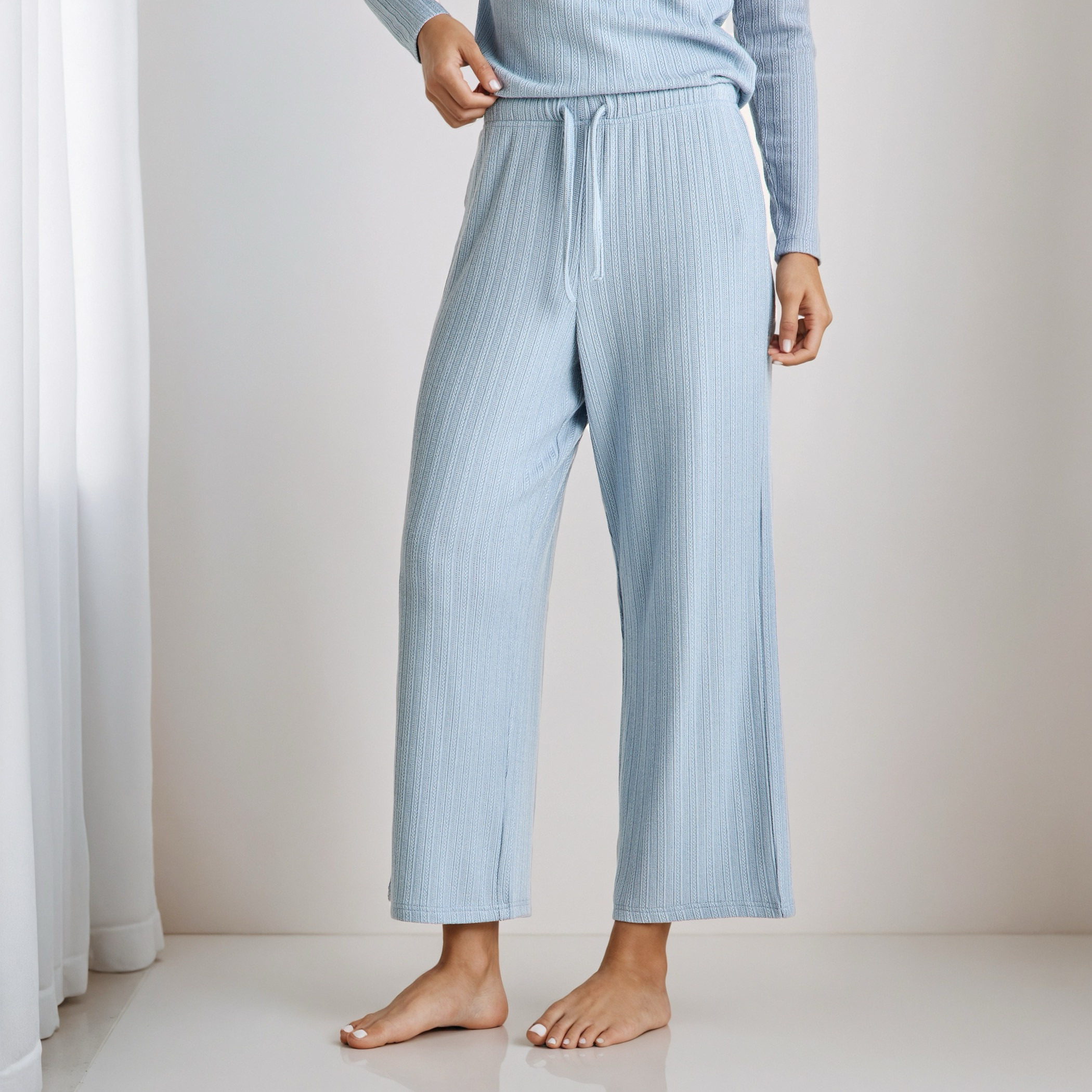 Pyjama Set Textured Top & Trousers Polyester Blend-women-clothing-nightwear-pyjamas-longsets-image-11