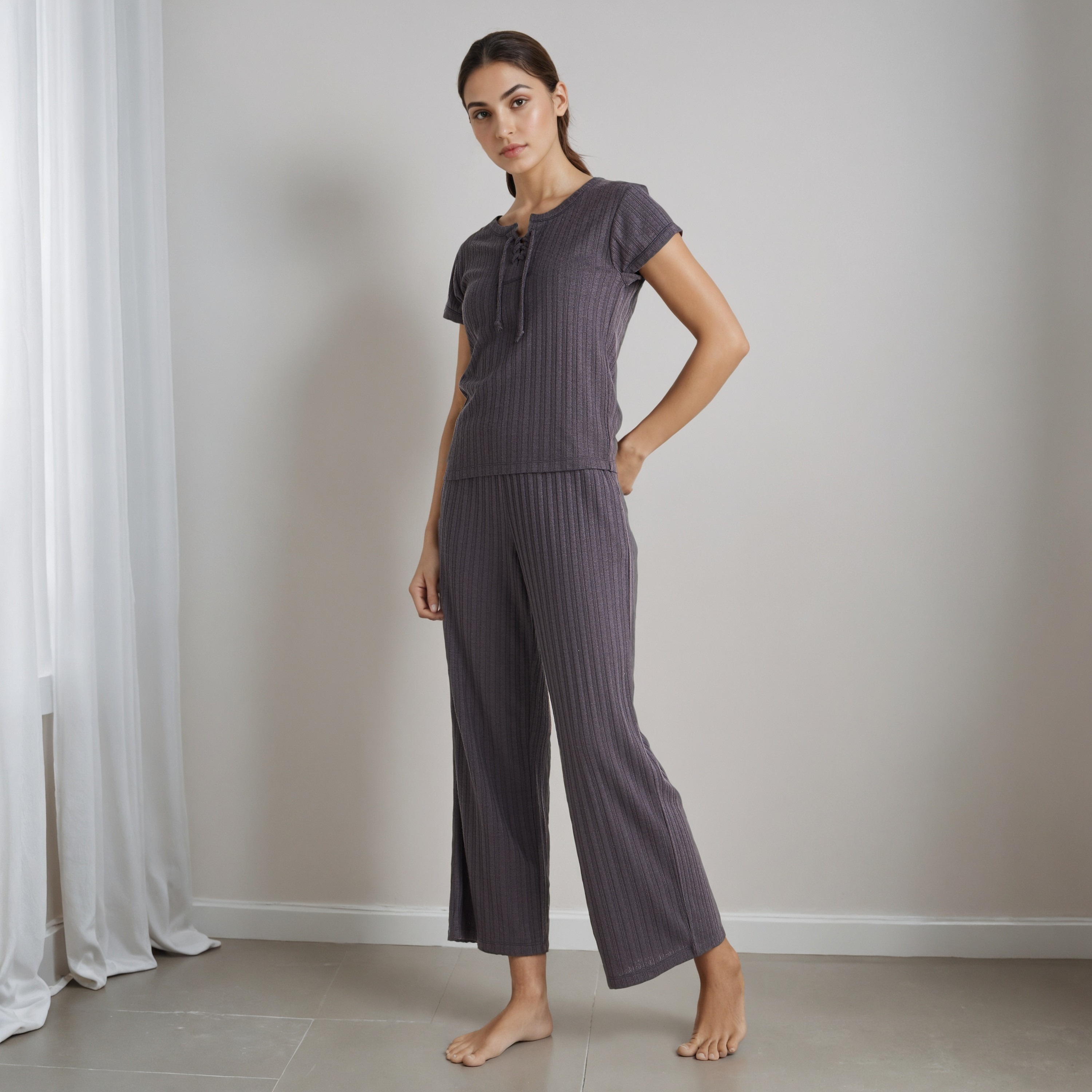 طقم بيجاما  تيشيرت وبنطلون برباط من مزيج الفيسكوز-women-clothing-nightwear-pyjamas-longsets-image-8