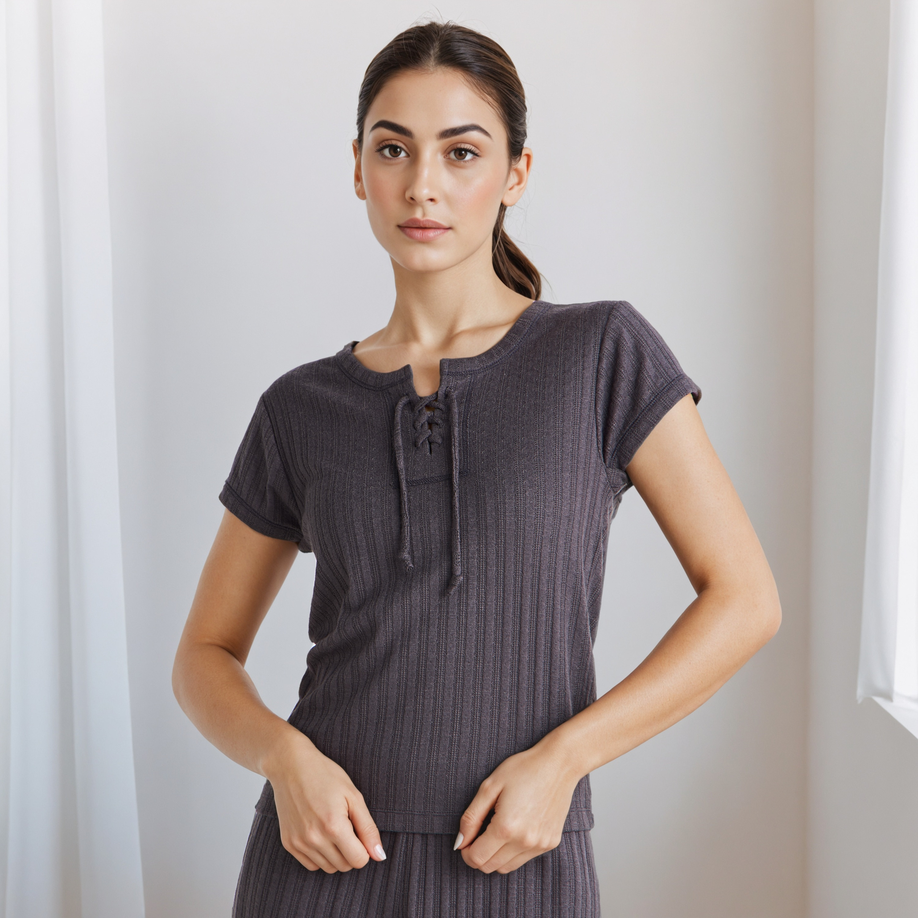 طقم بيجاما  تيشيرت وبنطلون برباط من مزيج الفيسكوز-women-clothing-nightwear-pyjamas-longsets-image-9