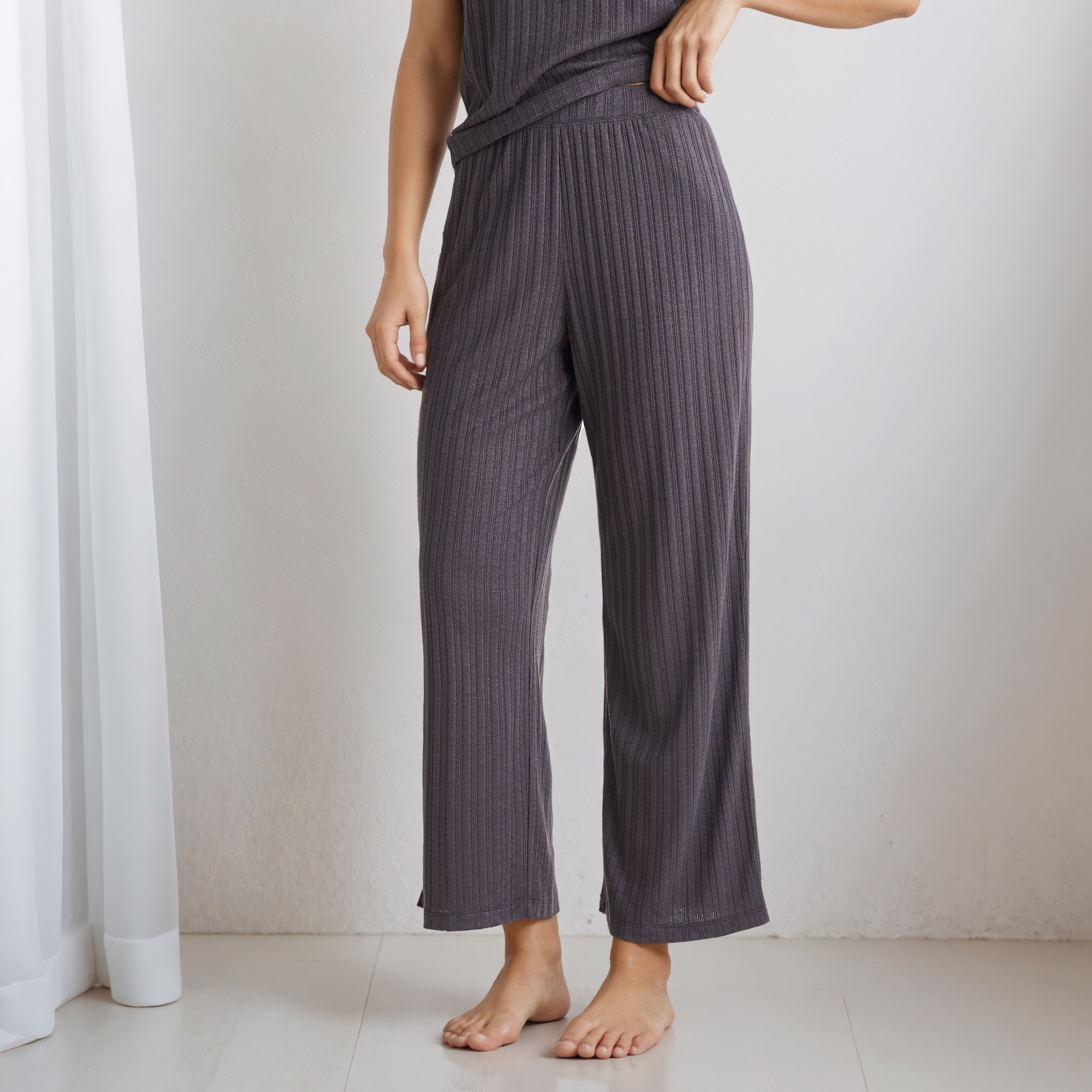 Pyjama Set Lace-Up T-shirt & Pants Viscose Blend-women-clothing-nightwear-pyjamas-longsets-image-5