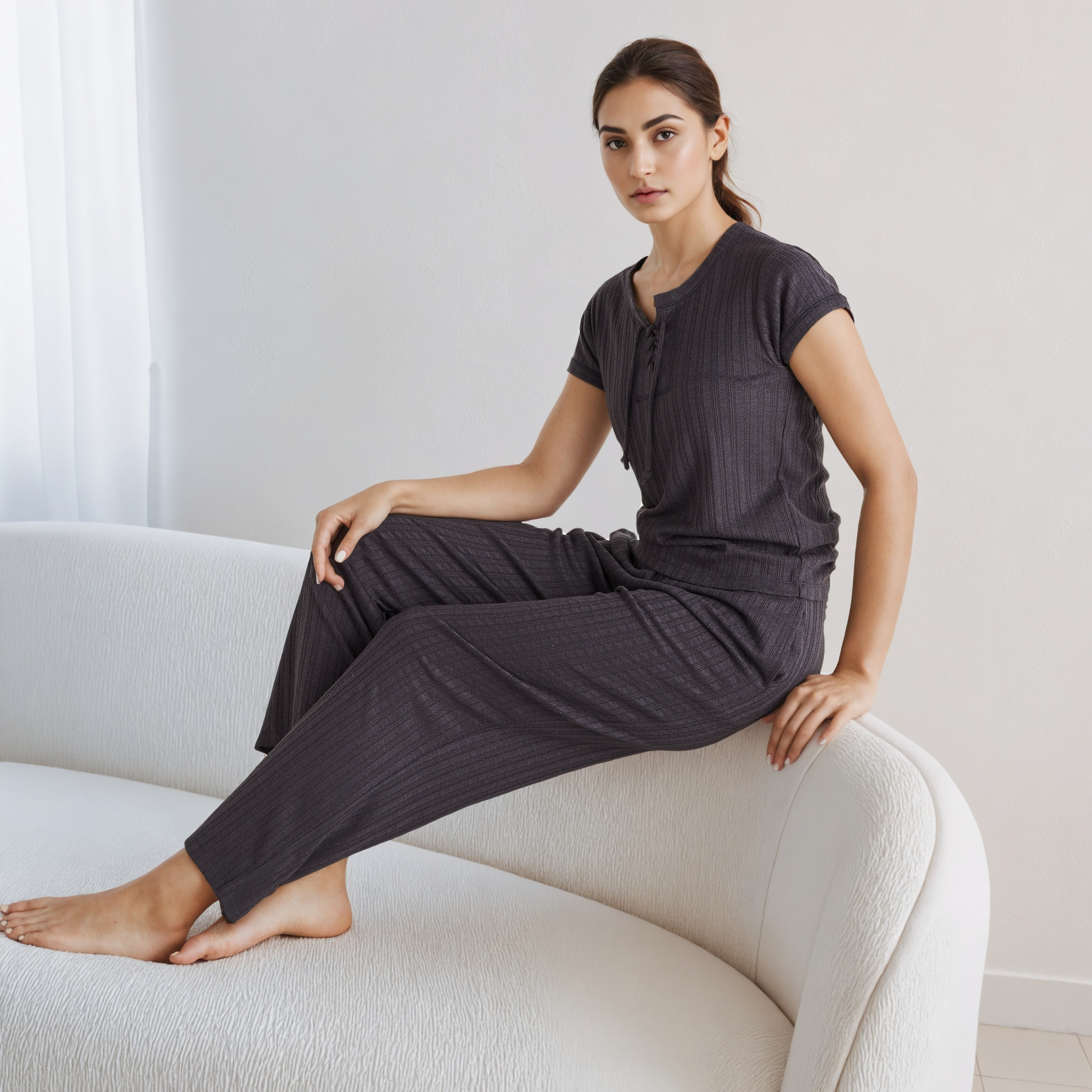 Pyjama Set Lace-Up T-shirt & Pants Viscose Blend-women-clothing-nightwear-pyjamas-longsets-image-7