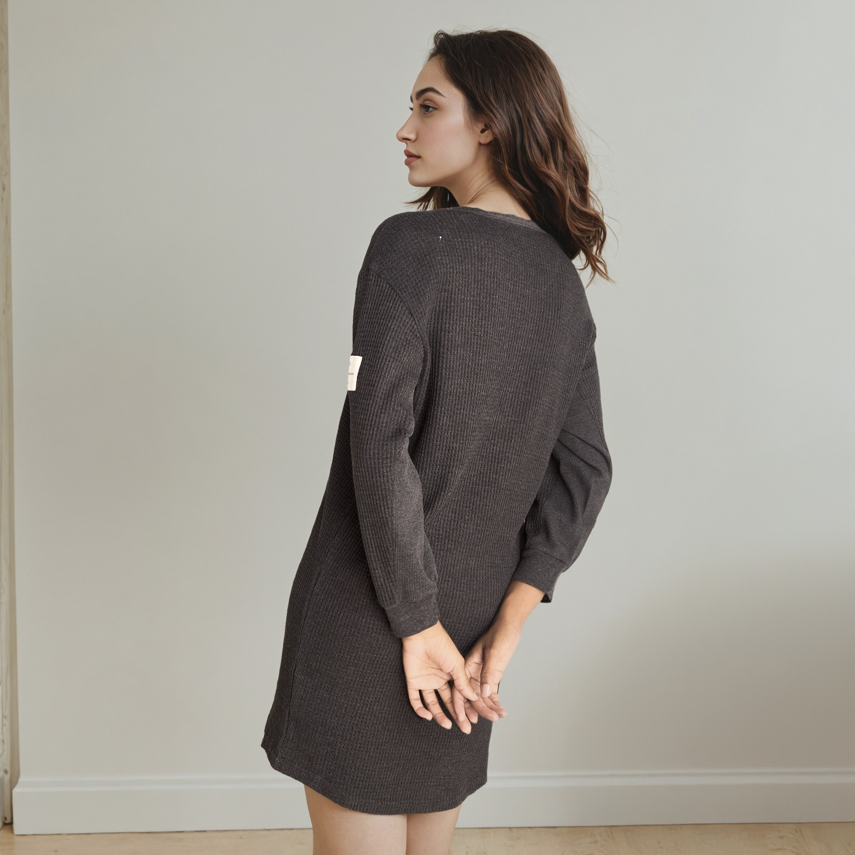 Textured Night Dress with Long Sleeves-women-clothing-nightwear-nighties-image-2