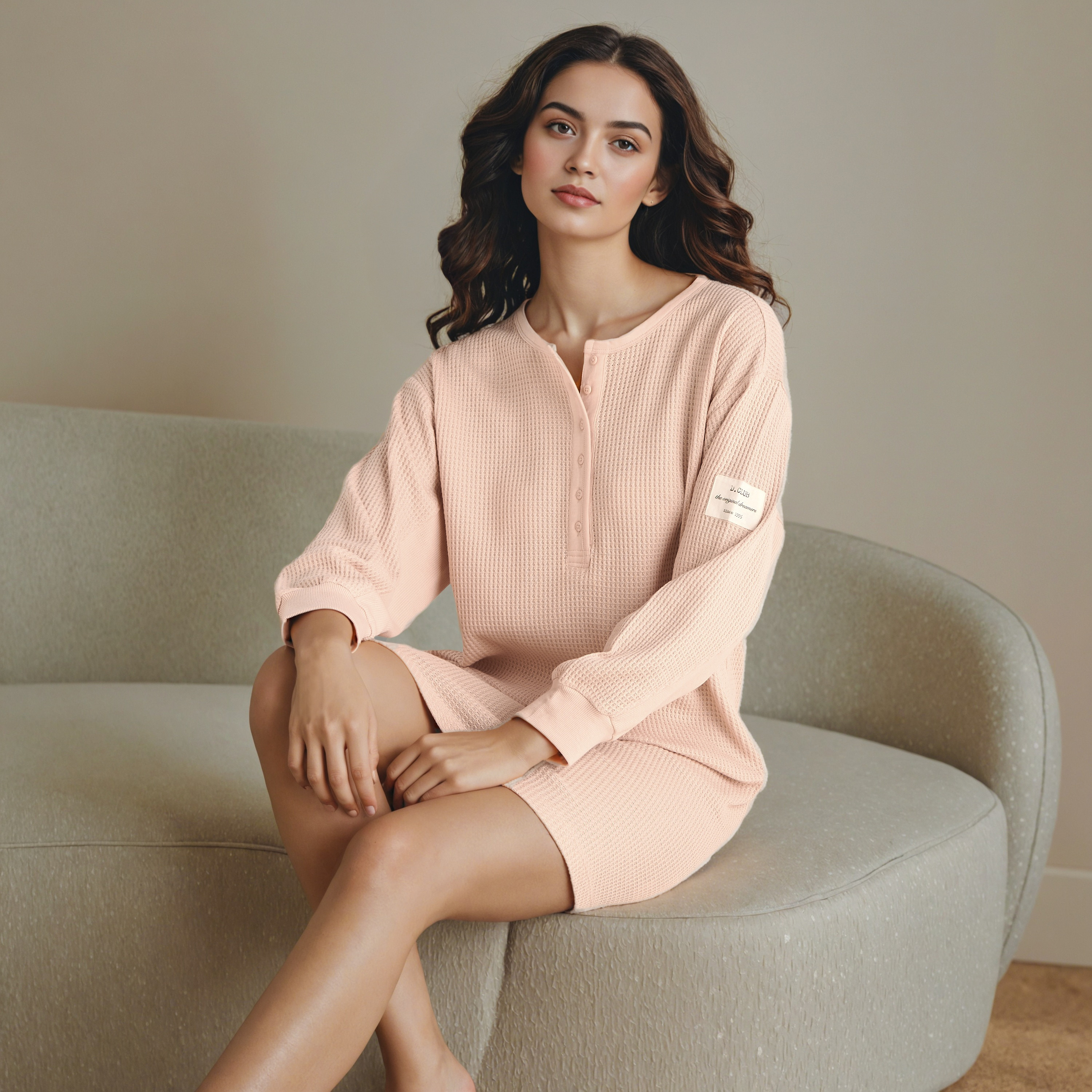 Textured Night Dress with Long Sleeves-women-clothing-nightwear-nighties-image-5