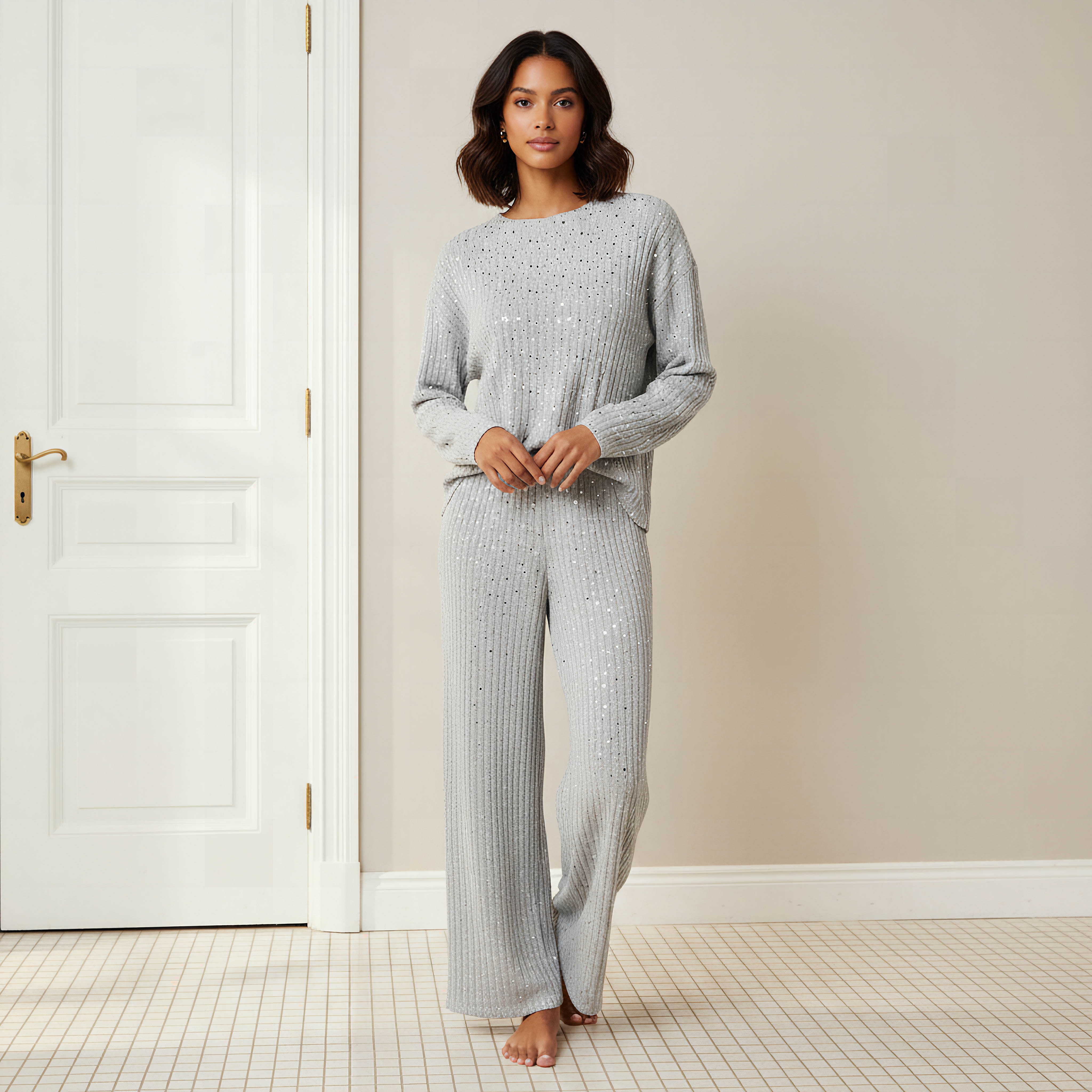 طقم بلوزة وبنطلون بيجاما مضلع-women-clothing-nightwear-pyjamas-longsets-image-6