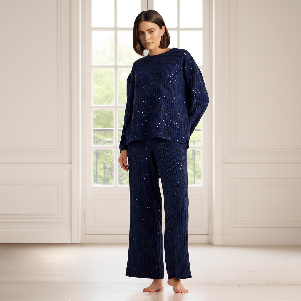 Pyjama Set Ribbed Top & Trousers-women-clothing-nightwear-pyjamas-longsets-image-1