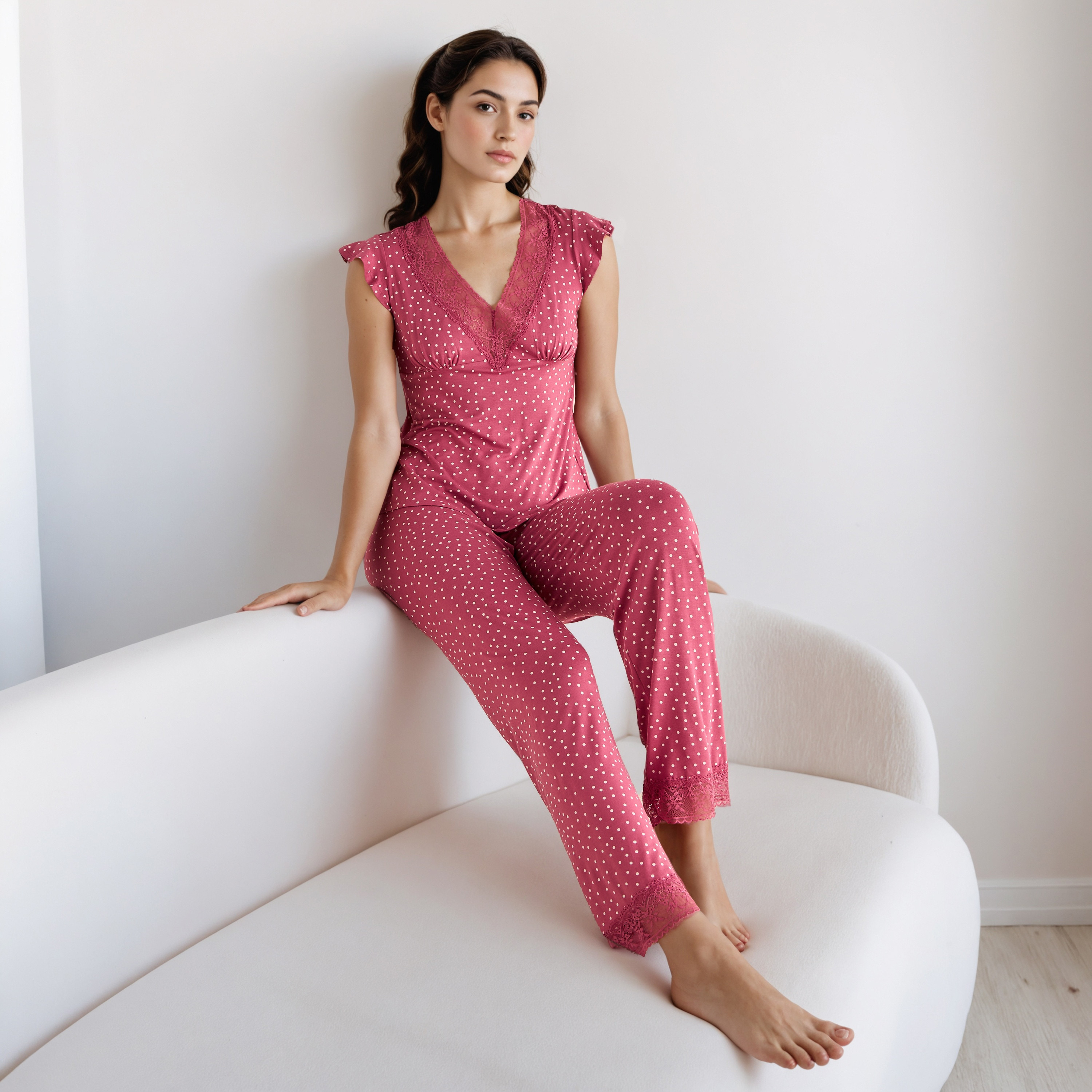 Pyjama Set Lace Trim Top & Trousers-women-clothing-nightwear-pyjamas-longsets-image-1