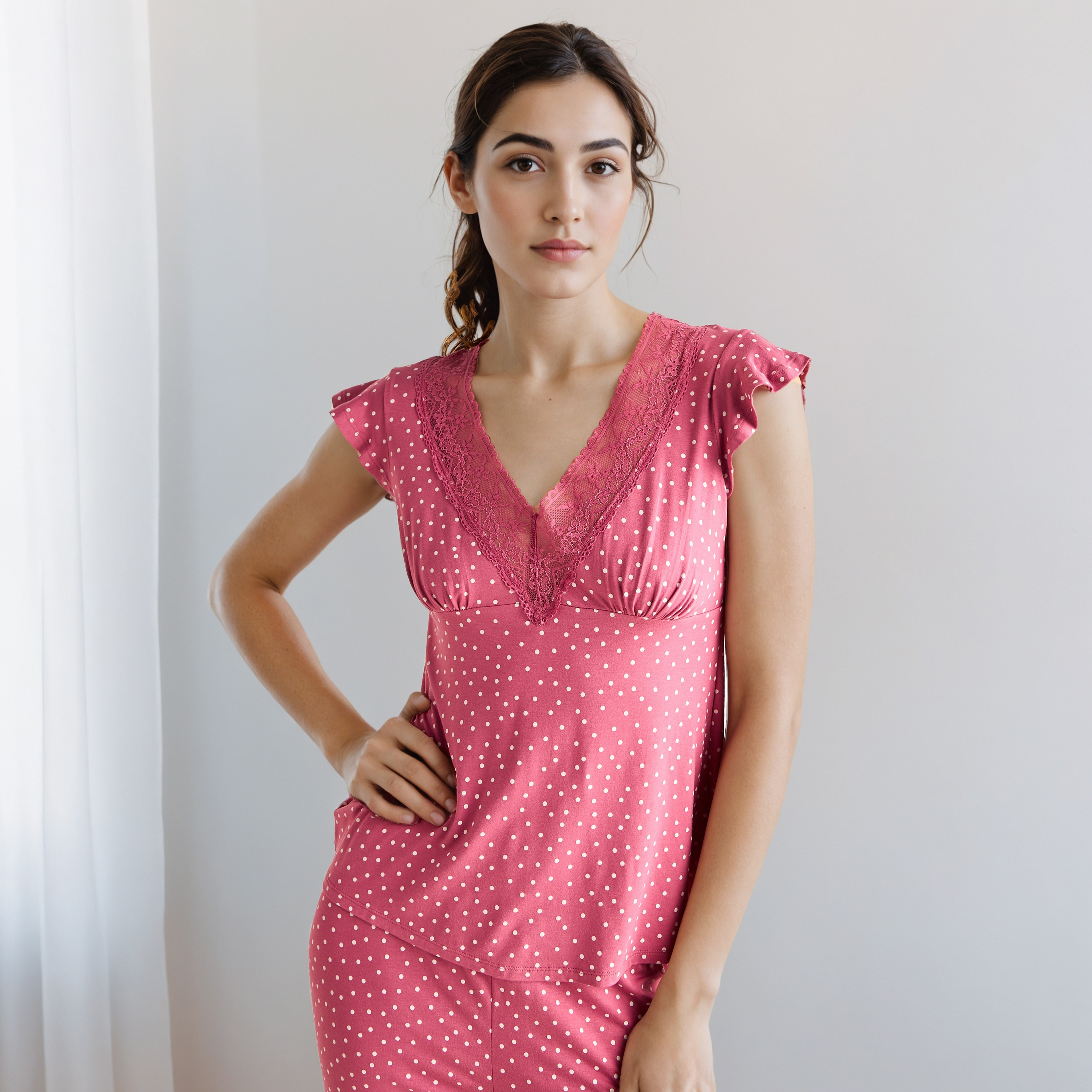 Pyjama Set Lace Trim Top & Trousers-women-clothing-nightwear-pyjamas-longsets-image-2