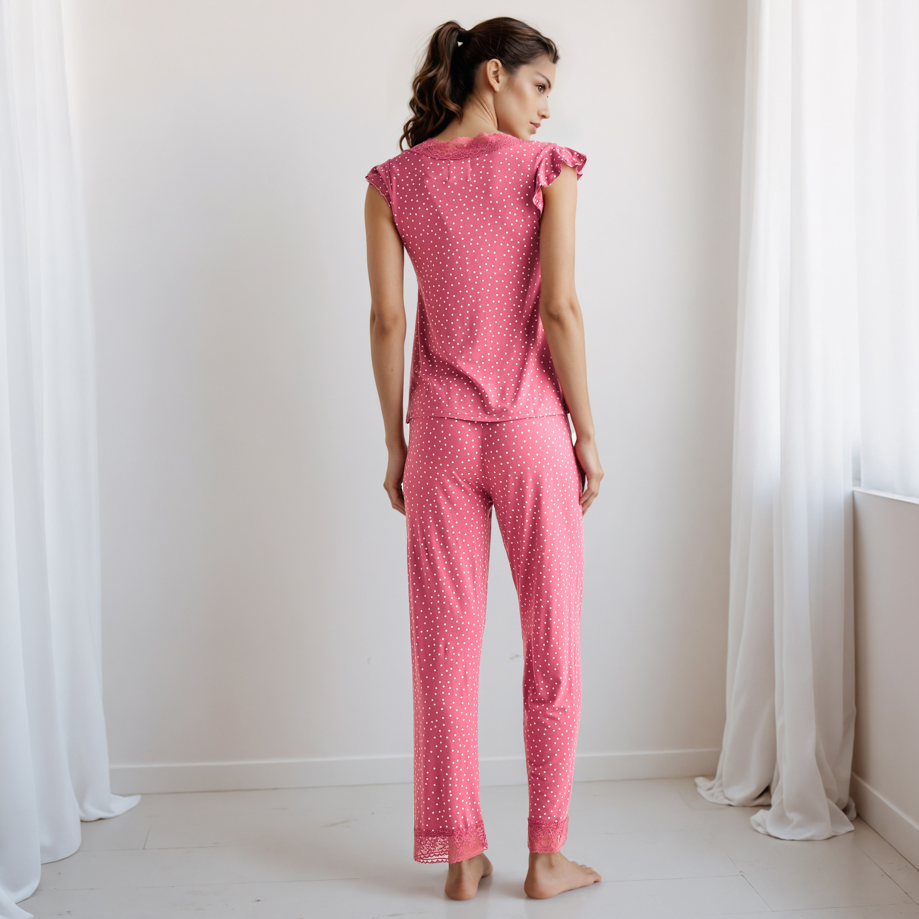 Pyjama Set Lace Trim Top & Trousers-women-clothing-nightwear-pyjamas-longsets-image-3