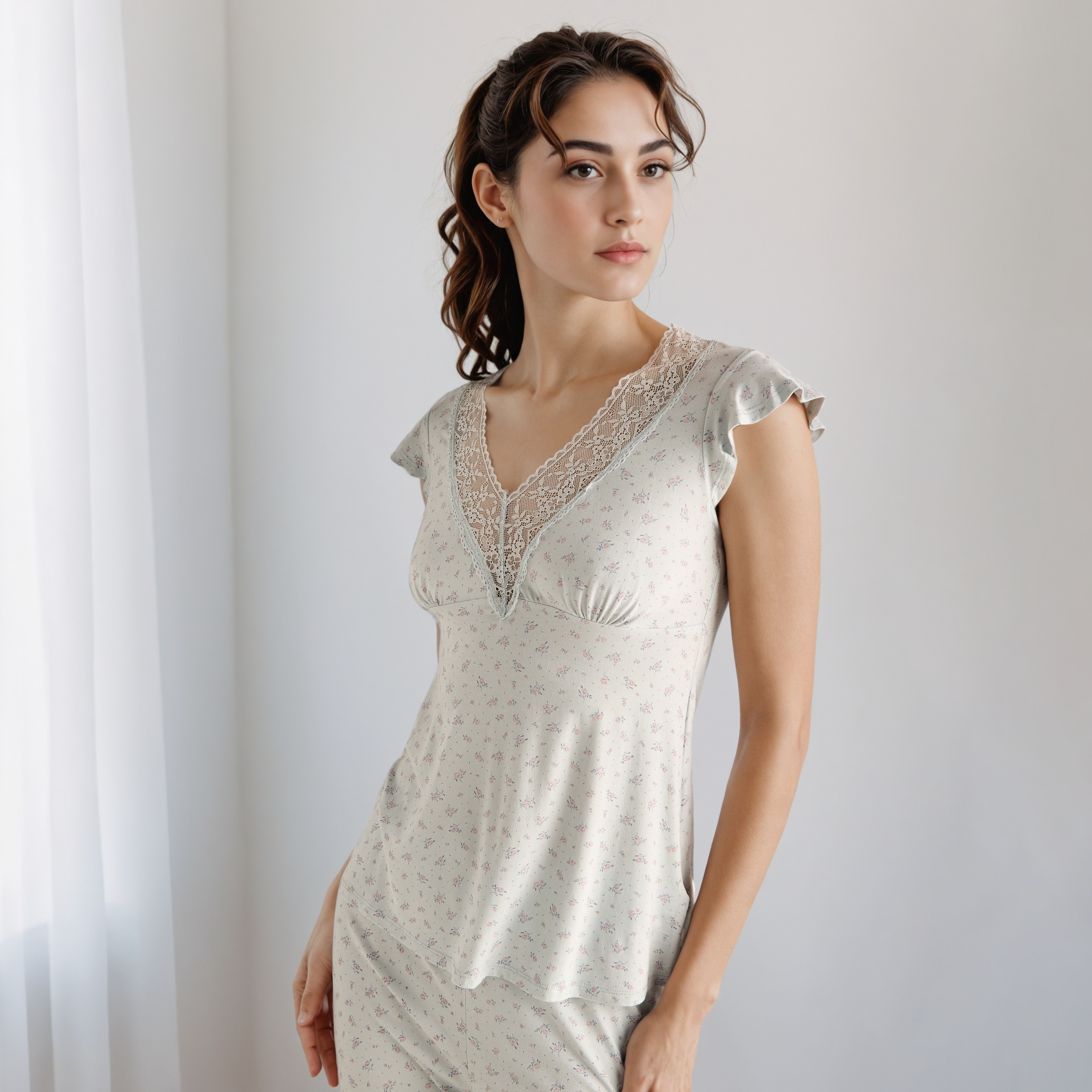 Pyjama Set Lace Trim Top & Trousers-women-clothing-nightwear-pyjamas-longsets-image-2