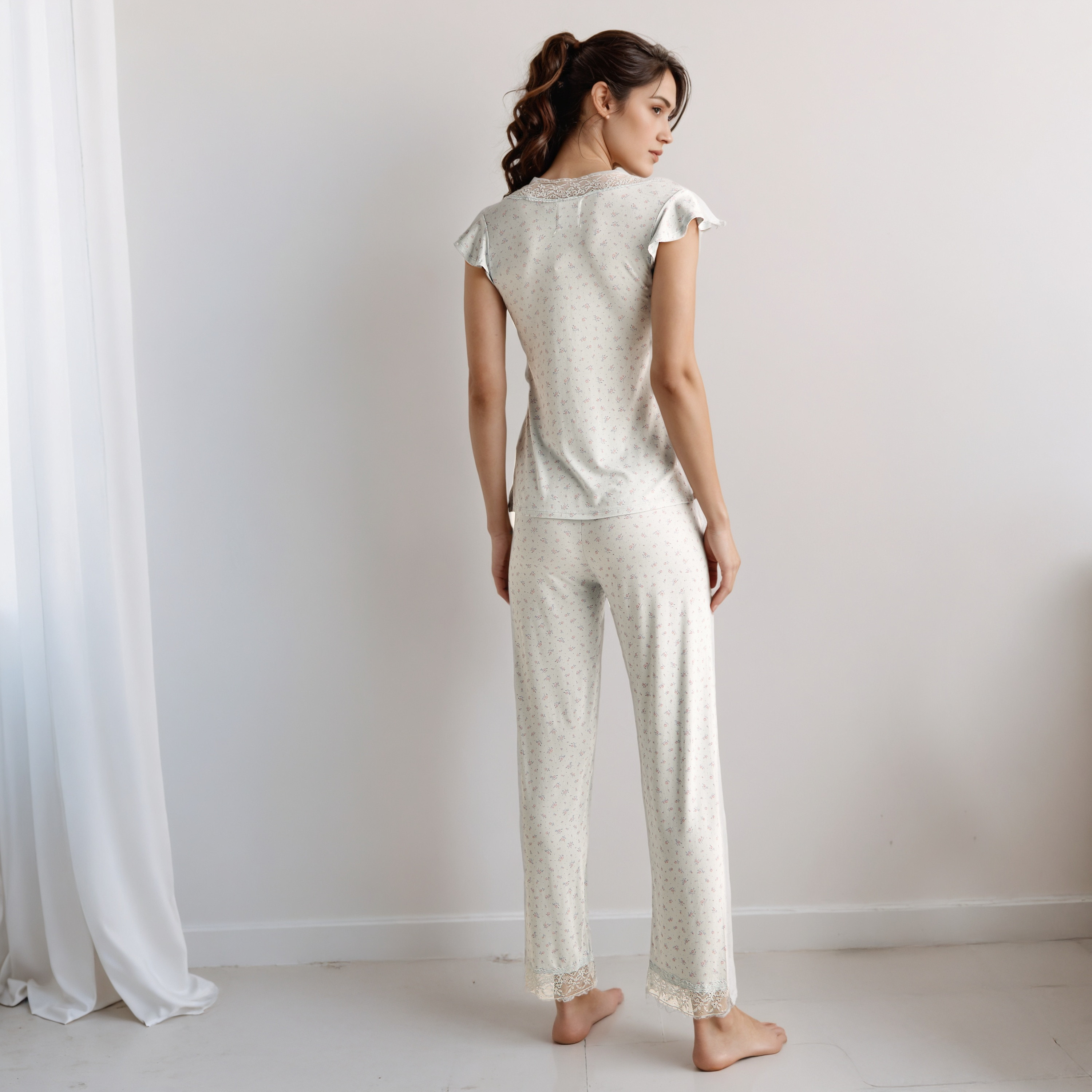 Pyjama Set Lace Trim Top & Trousers-women-clothing-nightwear-pyjamas-longsets-image-3