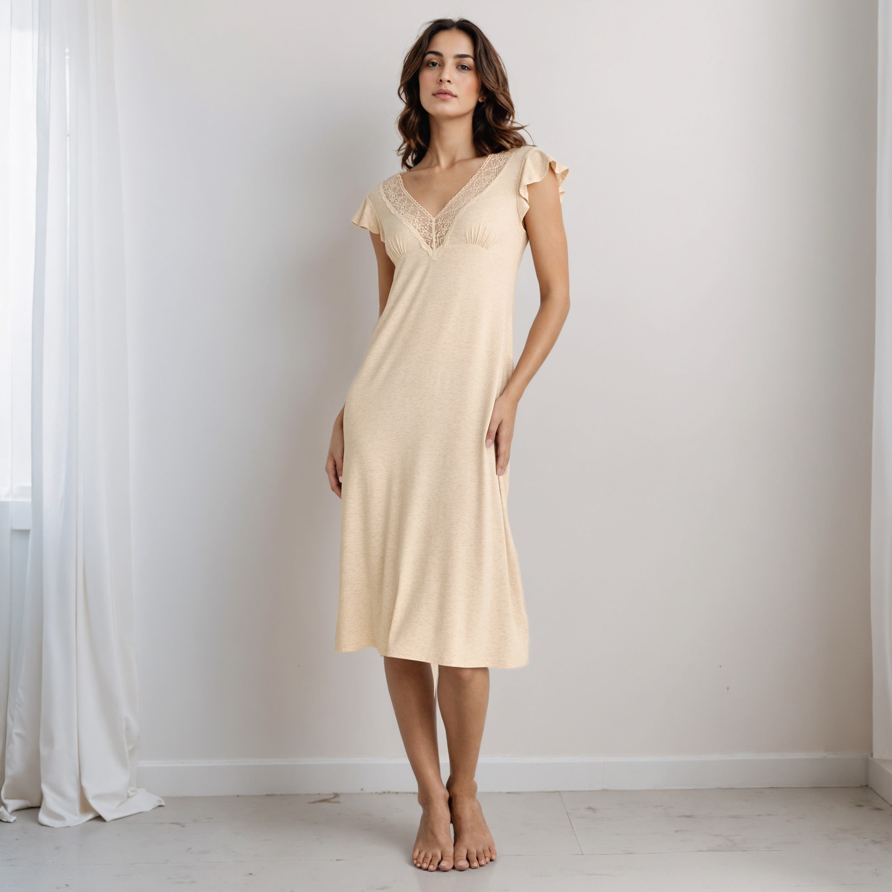 قميص نوم ميدي وحواف دانتيل-women-clothing-nightwear-nighties-image-2