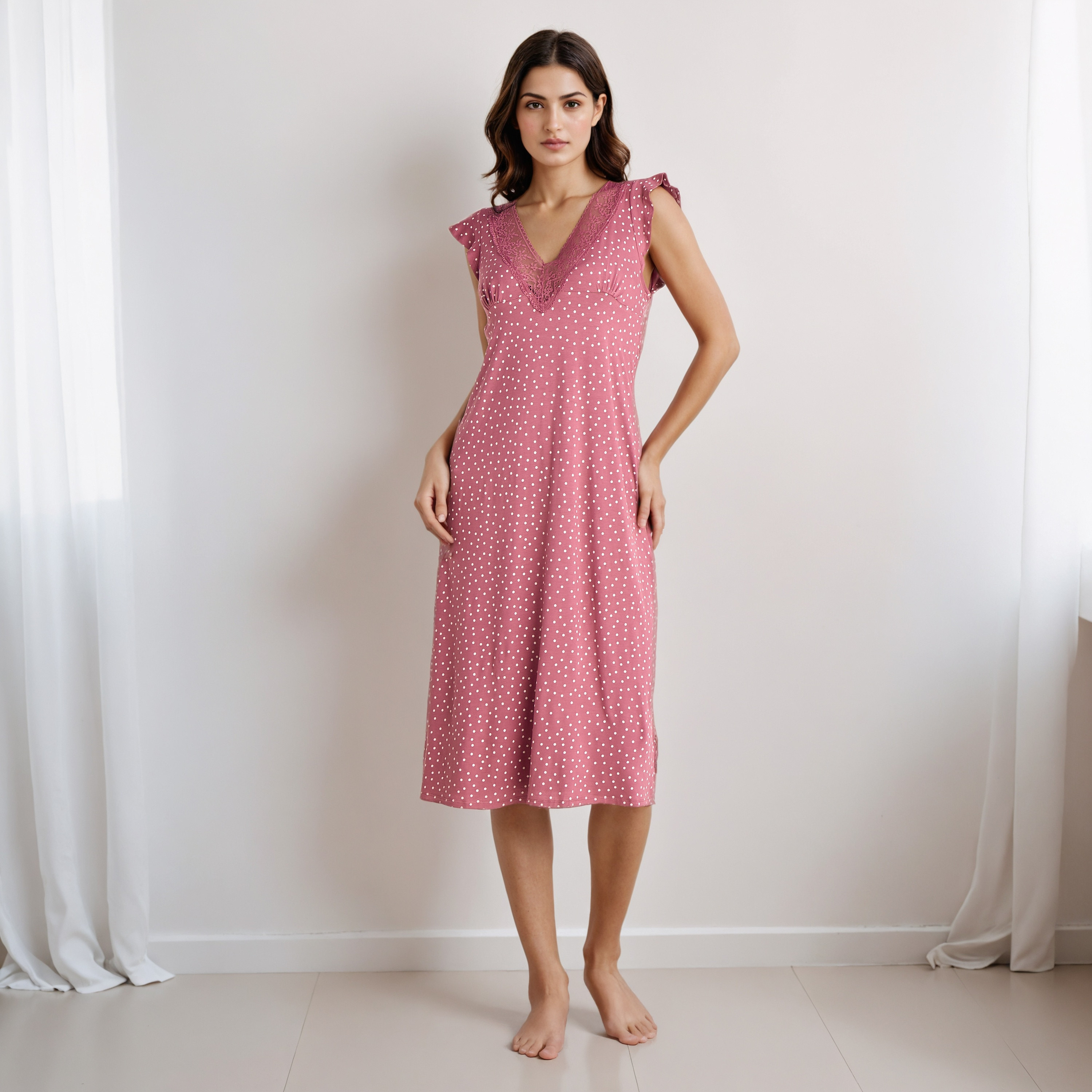 فستان نوم ميدي بطبعات منقطة-women-clothing-nightwear-nighties-image-2