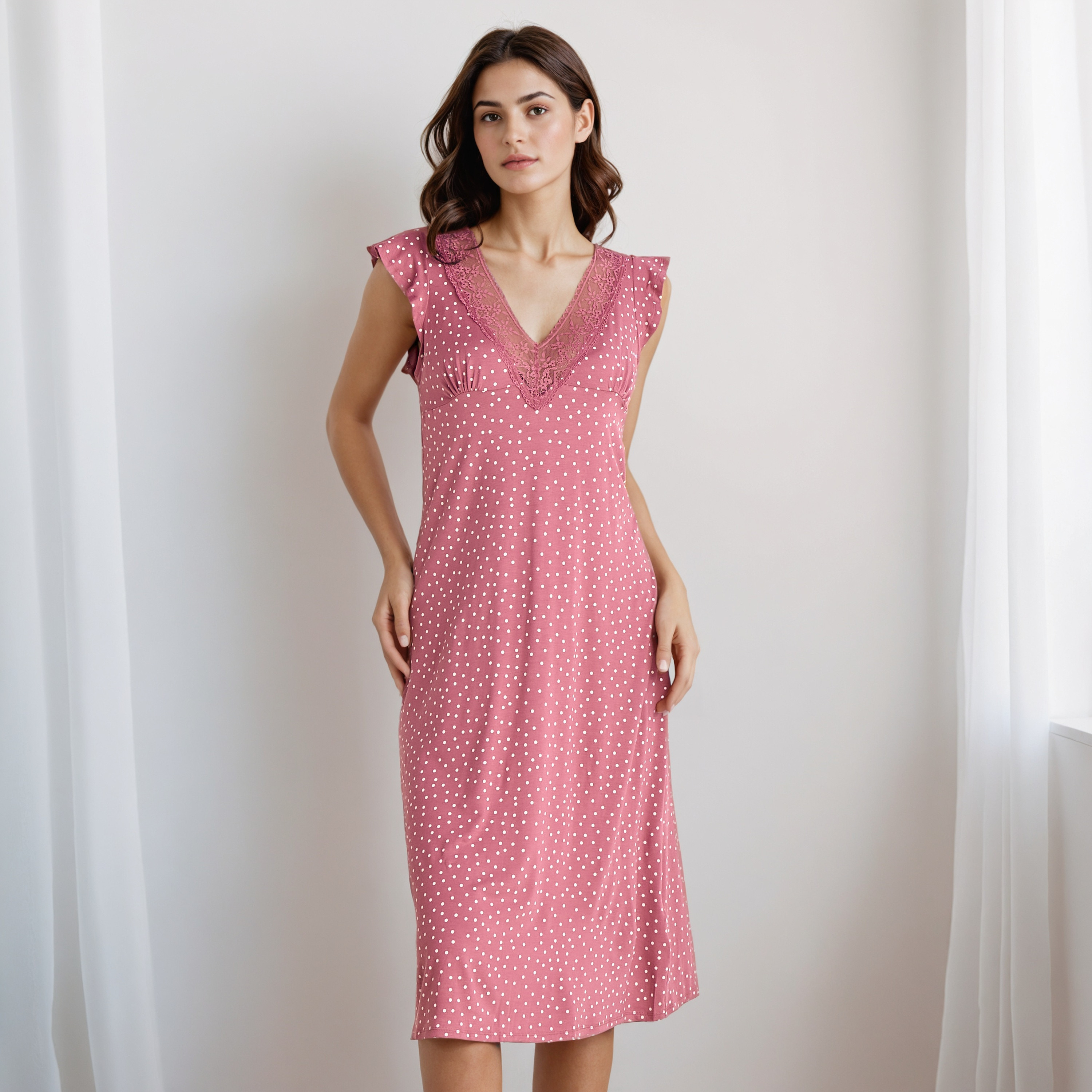 فستان نوم ميدي بطبعات منقطة-women-clothing-nightwear-nighties-image-5