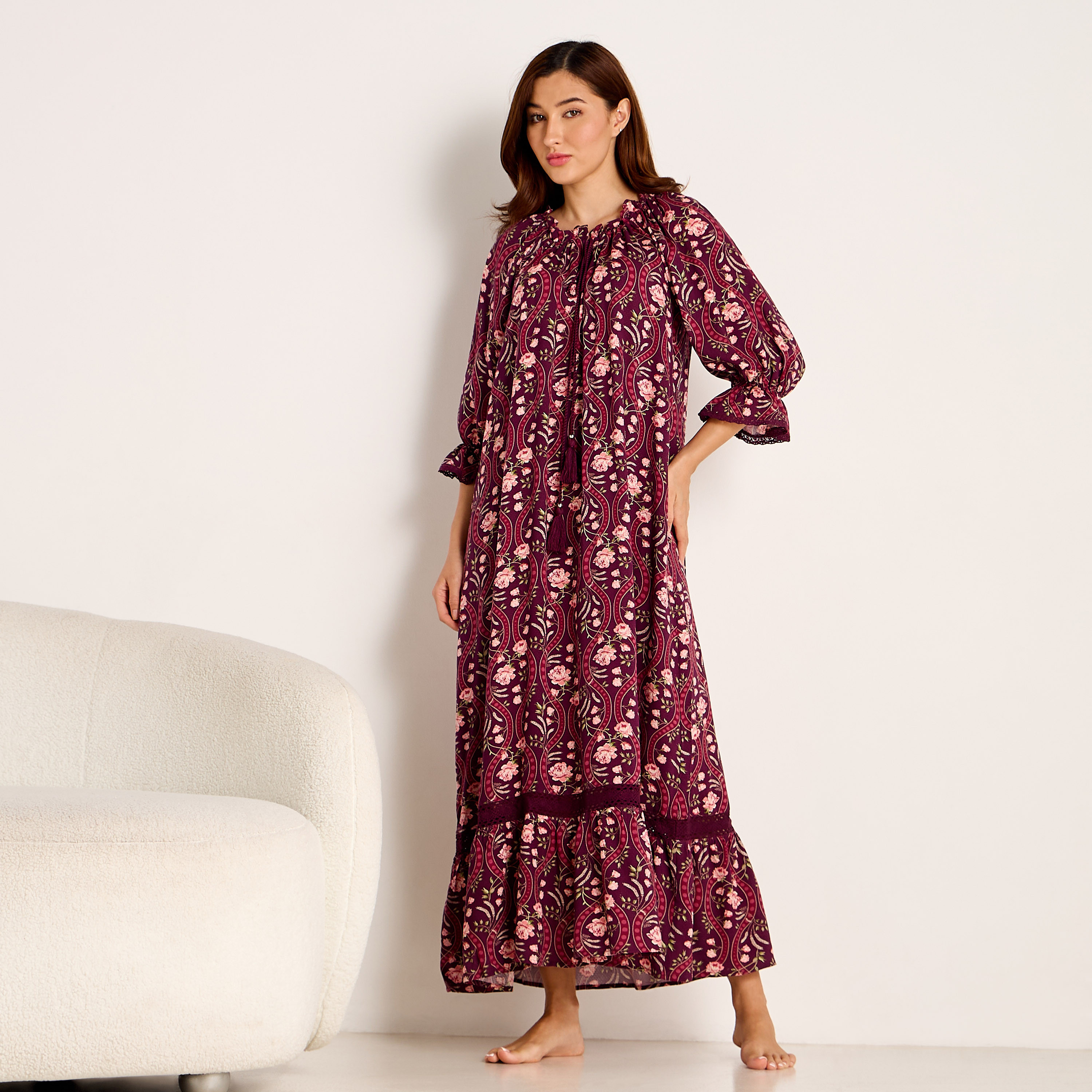 Nighty Maxi Length Viscose with Round Neck-women-clothing-nightwear-nighties-image-1