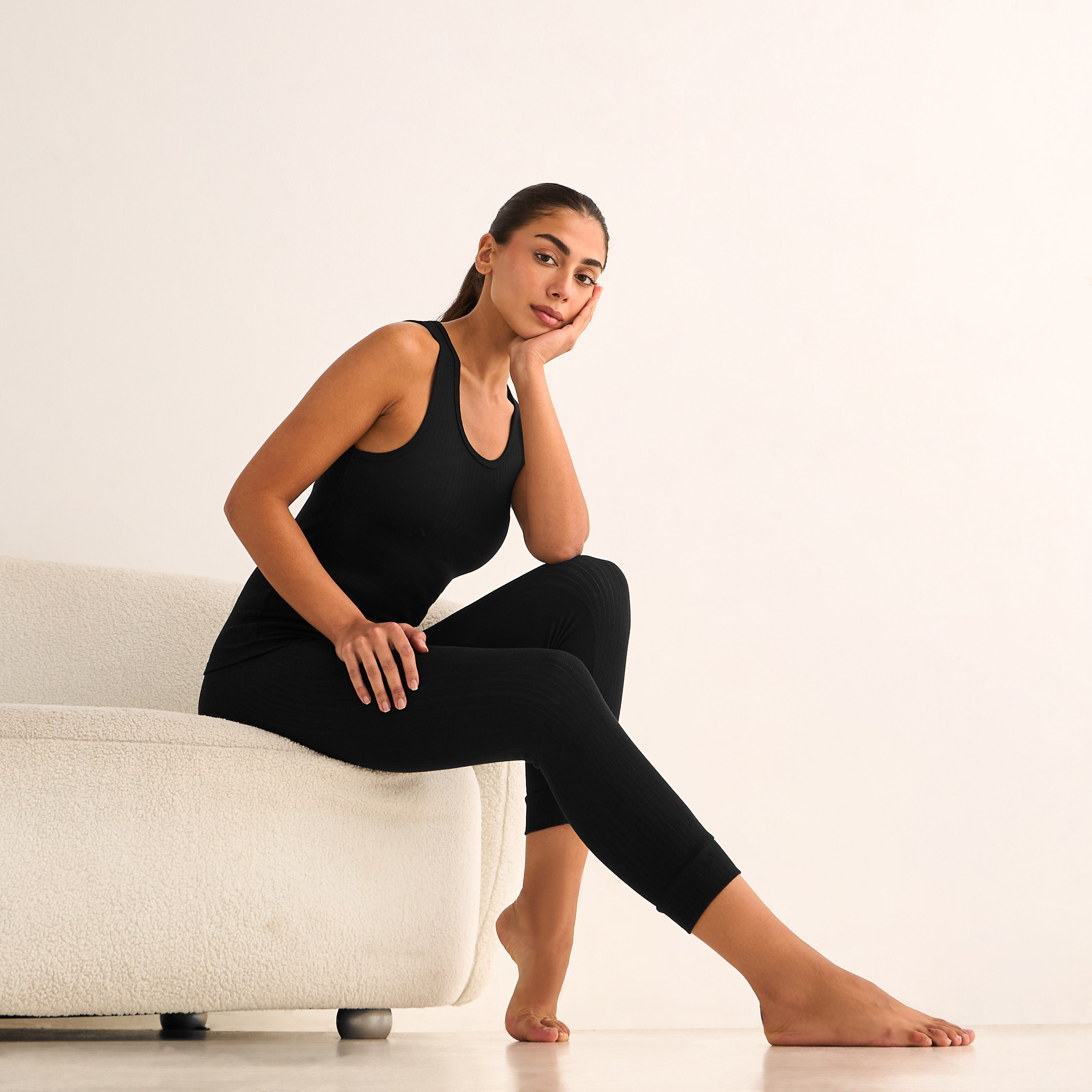 بنطلون ليقنز حراري من مزيج القطن بخصر مطاطي-women-clothing-lingerie-thermals-image-2