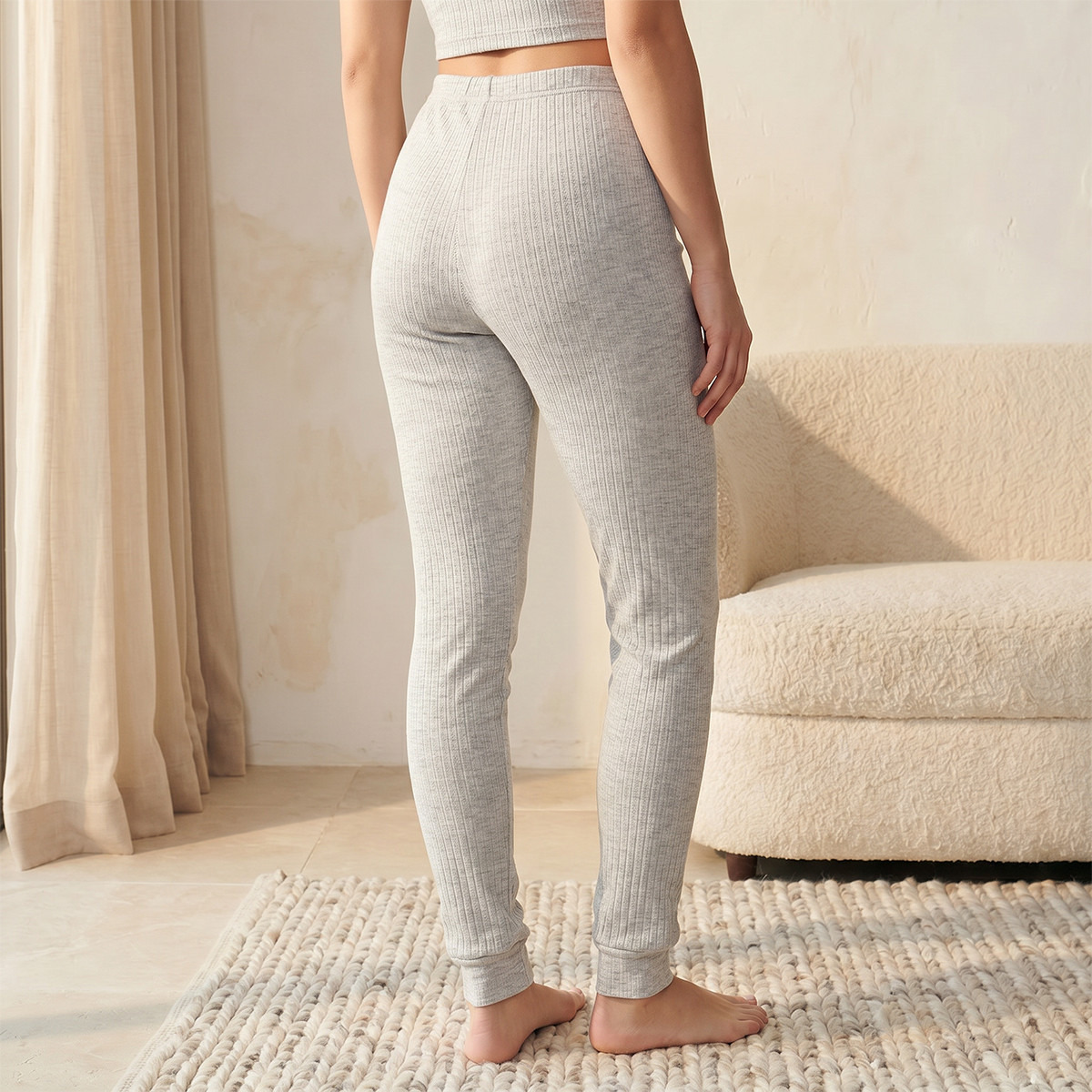 بنطلون ليقنز حراري من مزيج القطن بخصر مطاطي-women-clothing-lingerie-thermals-image-13