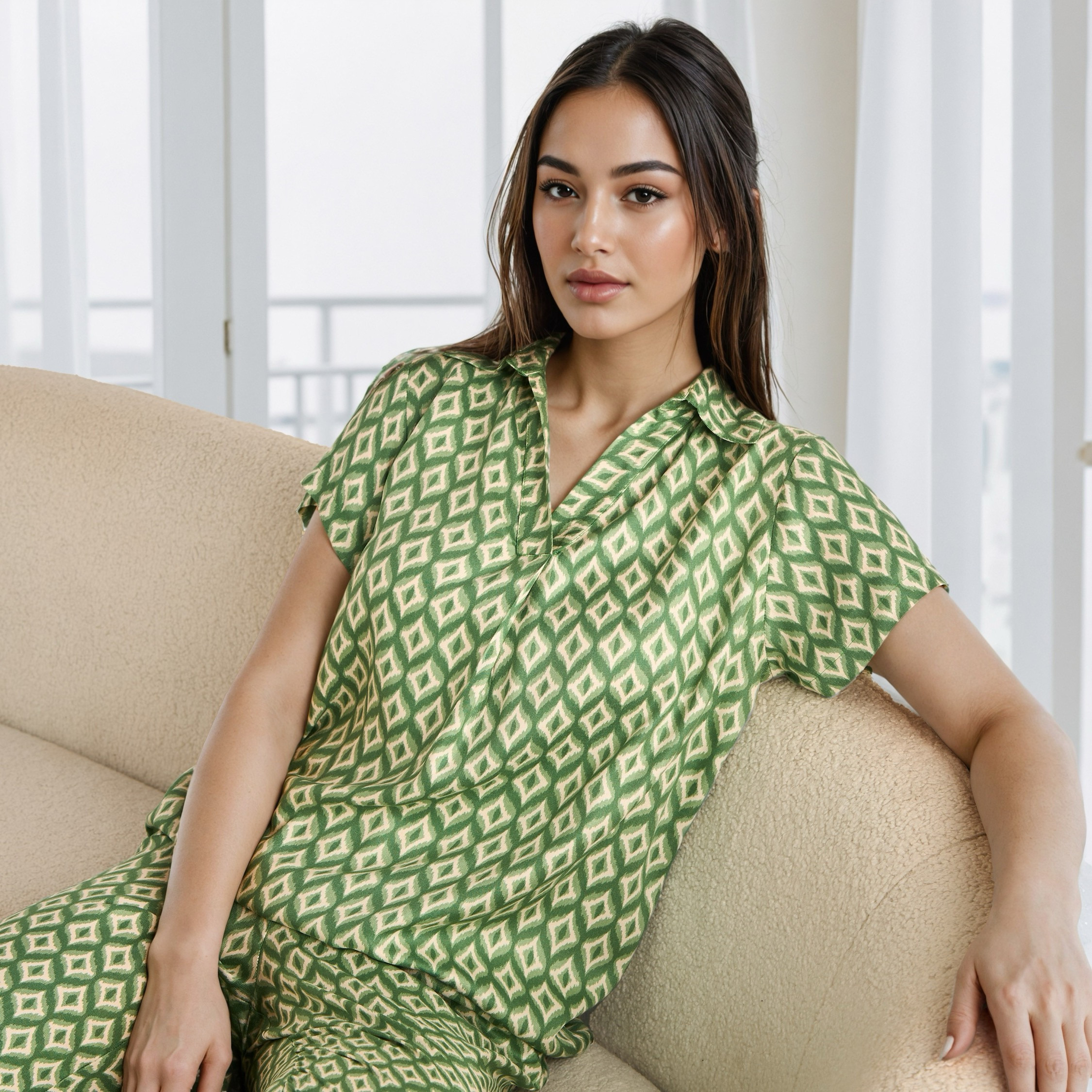 Geometric Print Pyjama Set with Eye Mask-women-clothing-nightwear-pyjamas-longsets-image-2
