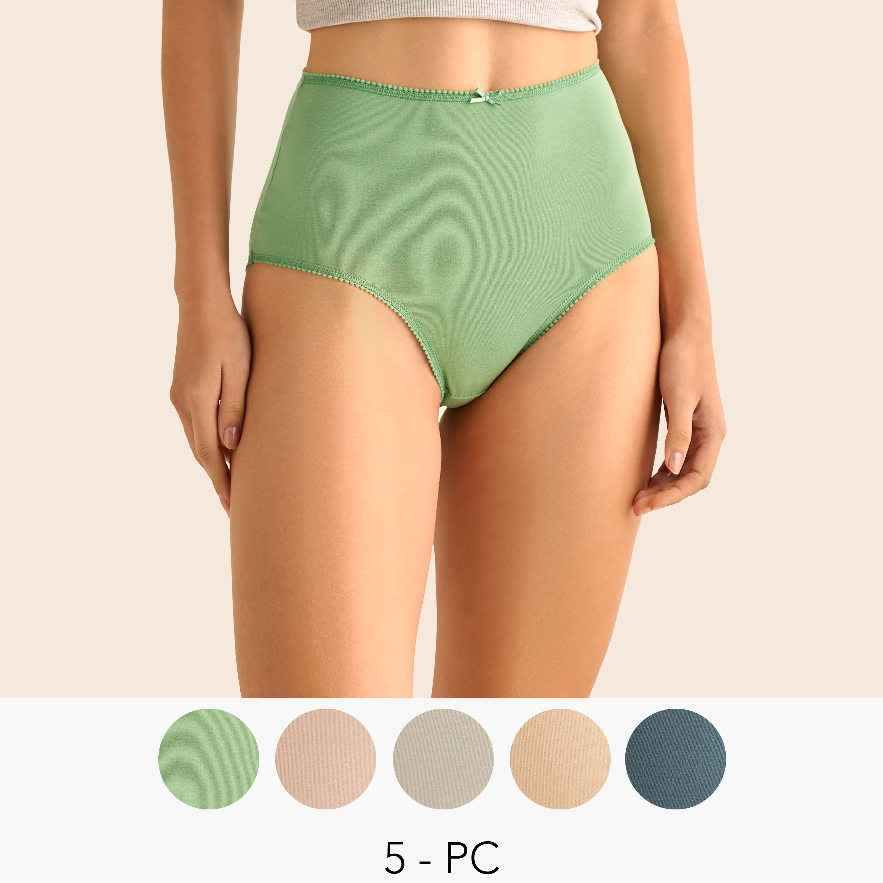 سراويل داخلية كاملة مرتفعة الخصر وبحافة دانتيل – طقم من 5 قطع-women-clothing-lingerie-panties-image-1