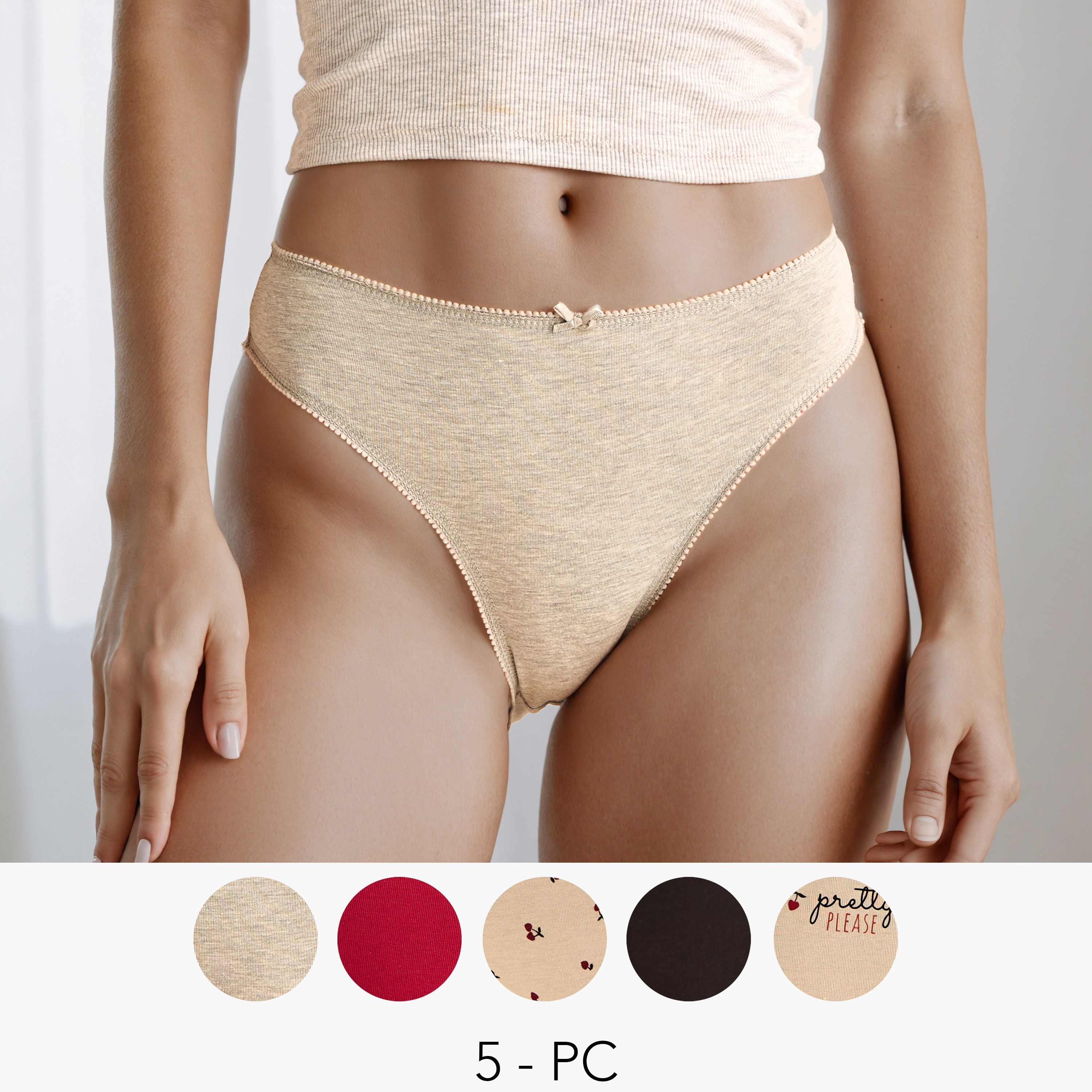 سراويل بيكيني بحافة دانتيل - عبوة من 5 قطع-women-clothing-lingerie-panties-image-1