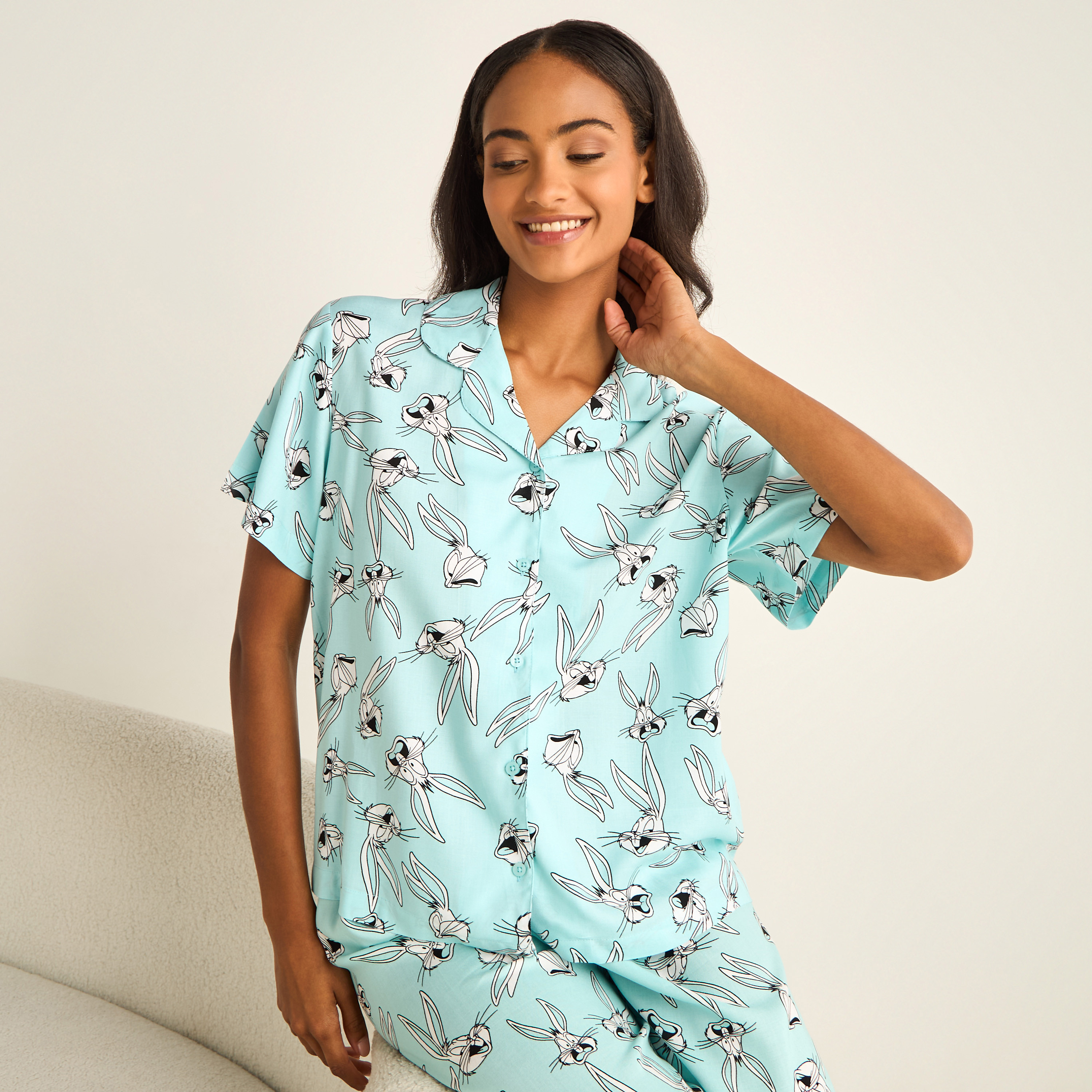 طقم بيجاما فيسكوز من بنطلون وقميص بأزرار-women-clothing-nightwear-pyjamas-longsets-image-2