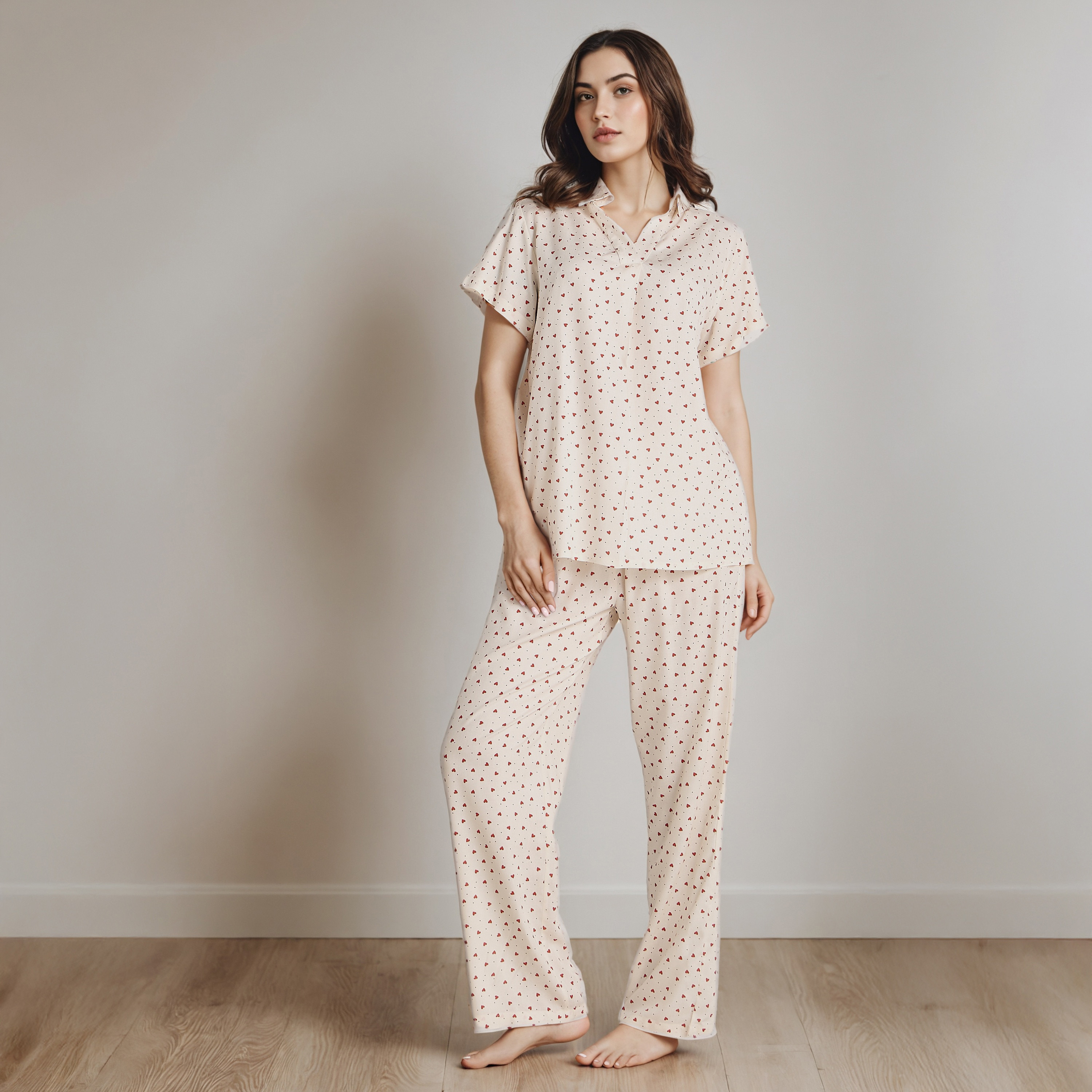 Pyjama Set Button-Down Shirt & Trousers Viscose-women-clothing-nightwear-pyjamas-longsets-image-1