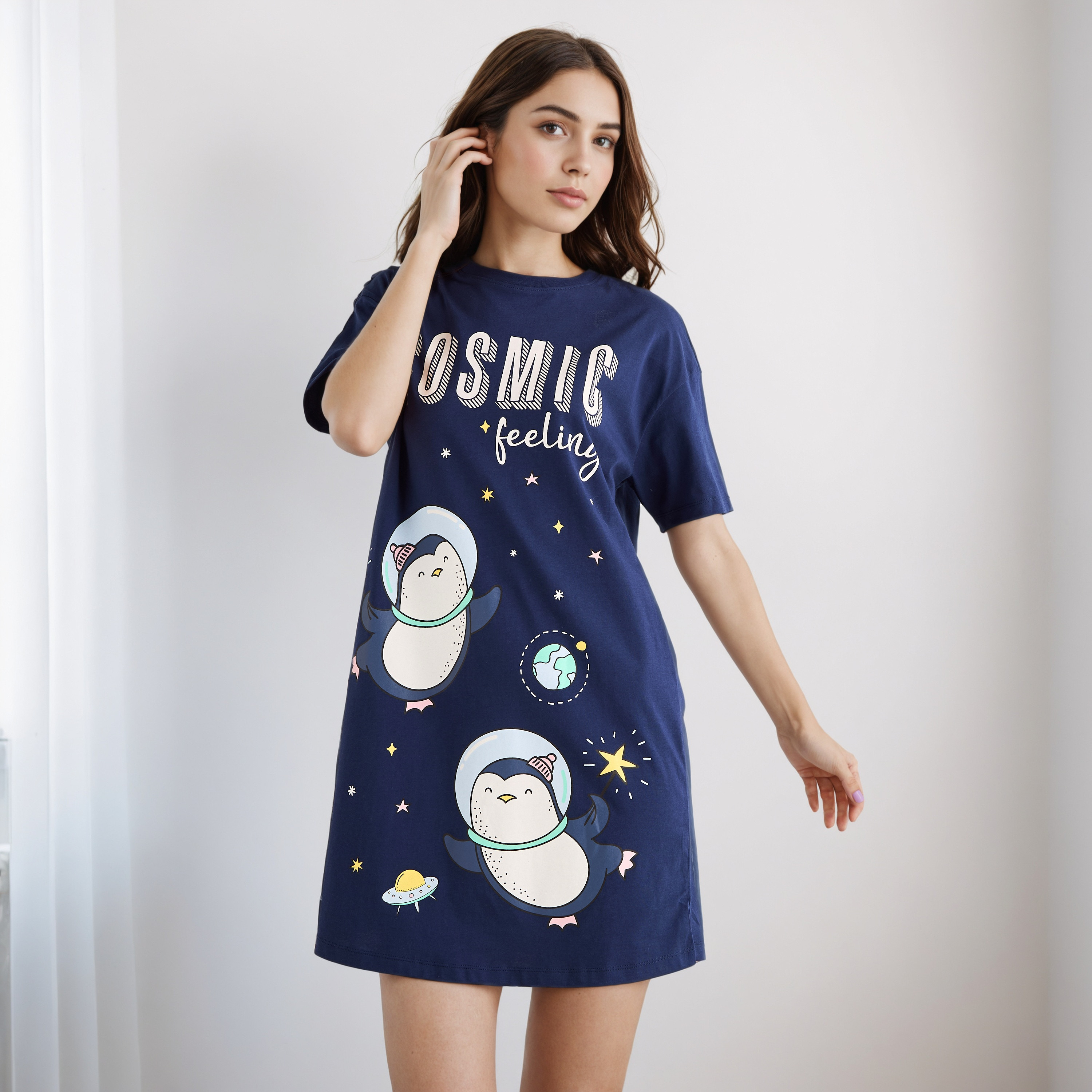 Set of 2 - Printed Dress Short Sleeves Cotton-women-clothing-nightwear-nighties-image-5