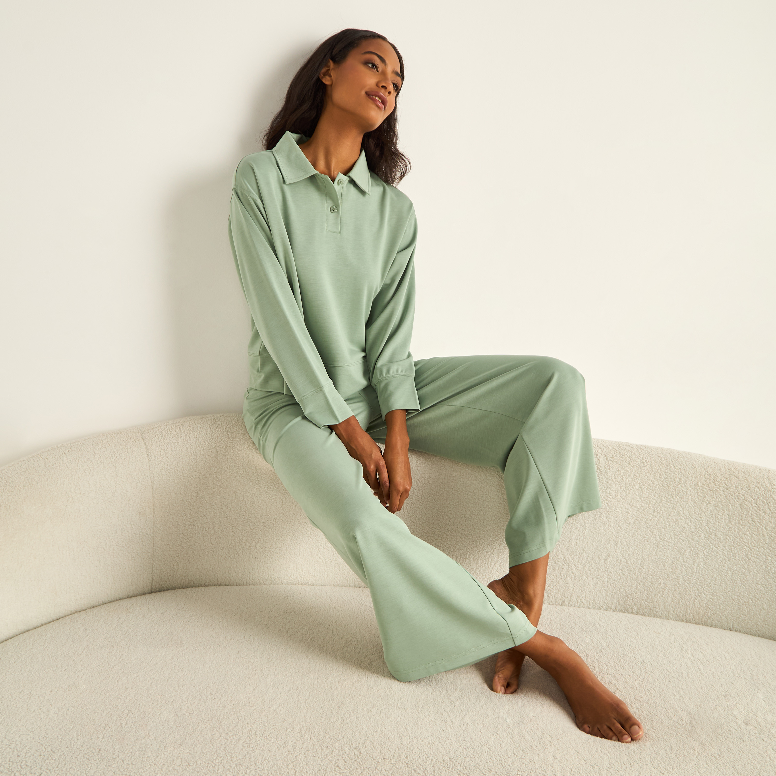 Pyjama Set Collared T-shirt & Trousers-women-clothing-nightwear-pyjamas-longsets-image-1