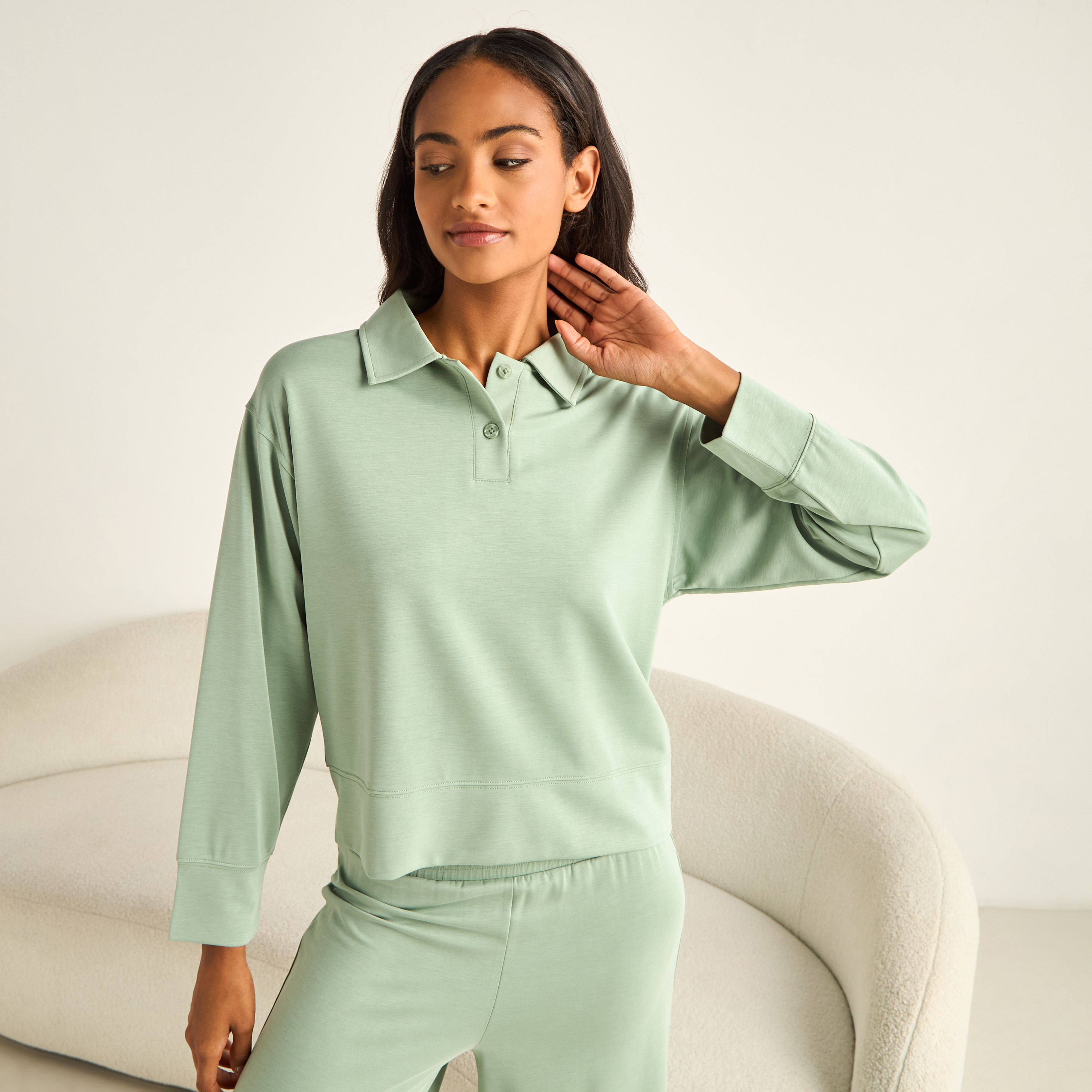 Pyjama Set Collared T-shirt & Trousers-women-clothing-nightwear-pyjamas-longsets-image-2