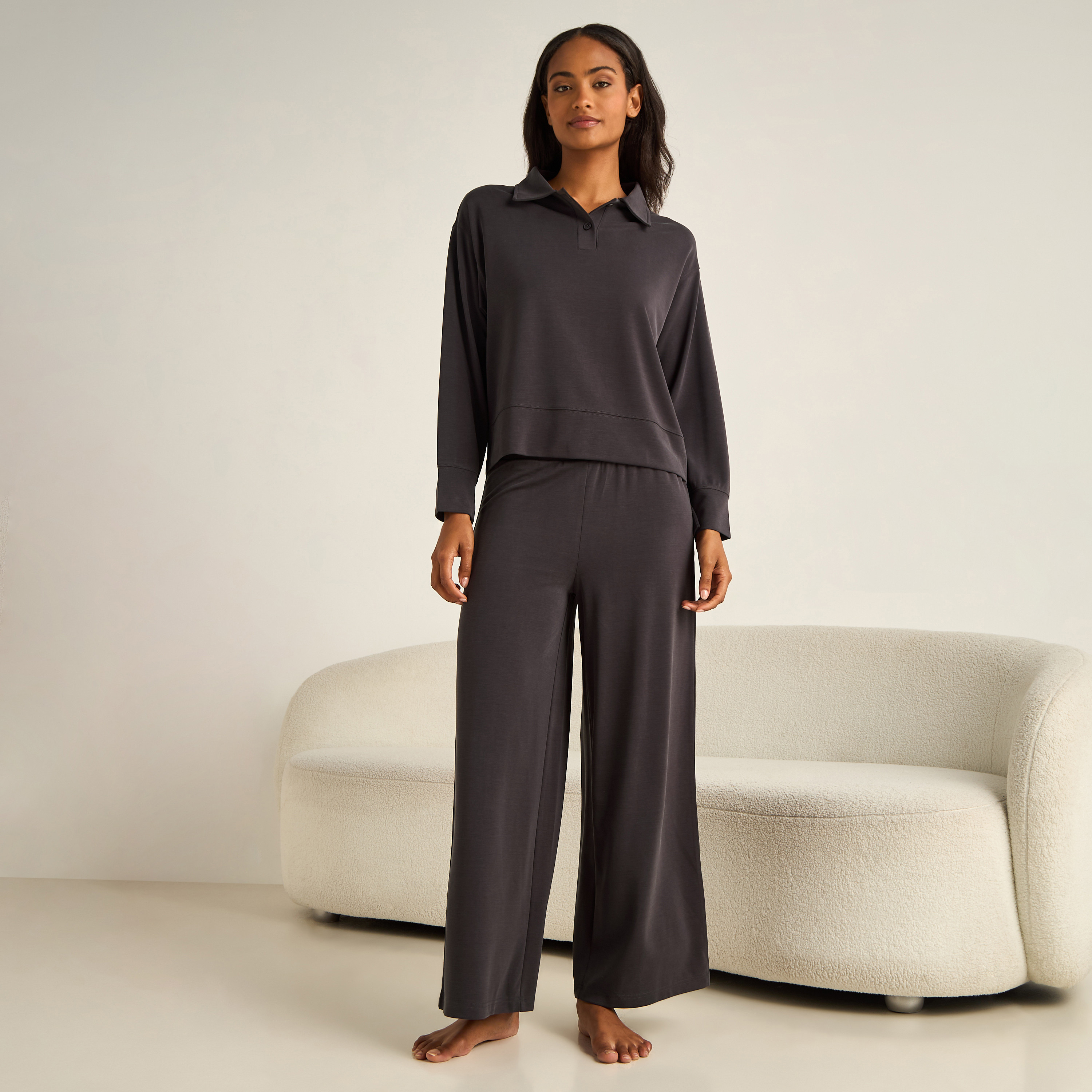 Pyjama Set Collared T-shirt & Trousers-women-clothing-nightwear-pyjamas-longsets-image-1
