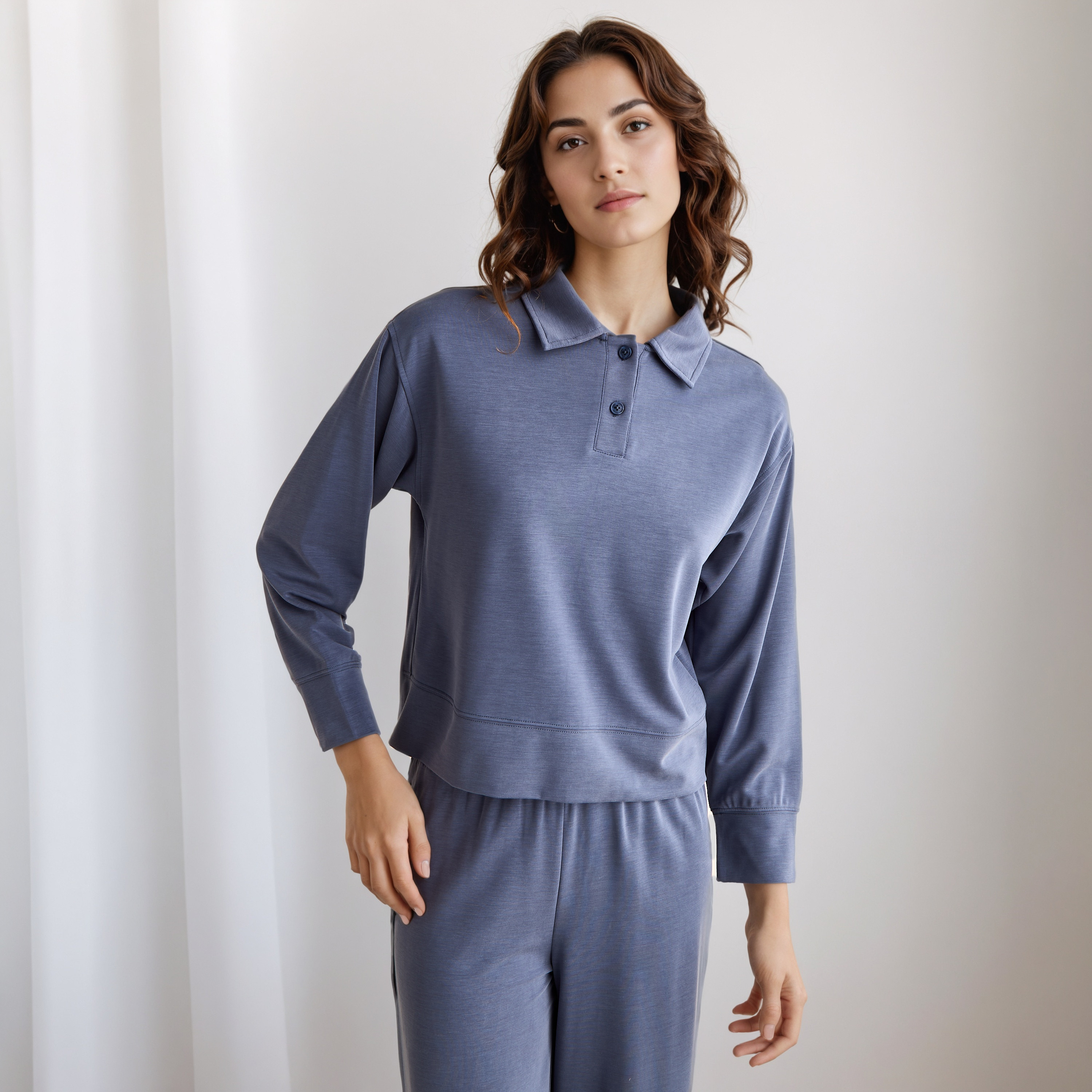 Pyjama Set Collared T-shirt & Trousers-women-clothing-nightwear-pyjamas-longsets-image-2