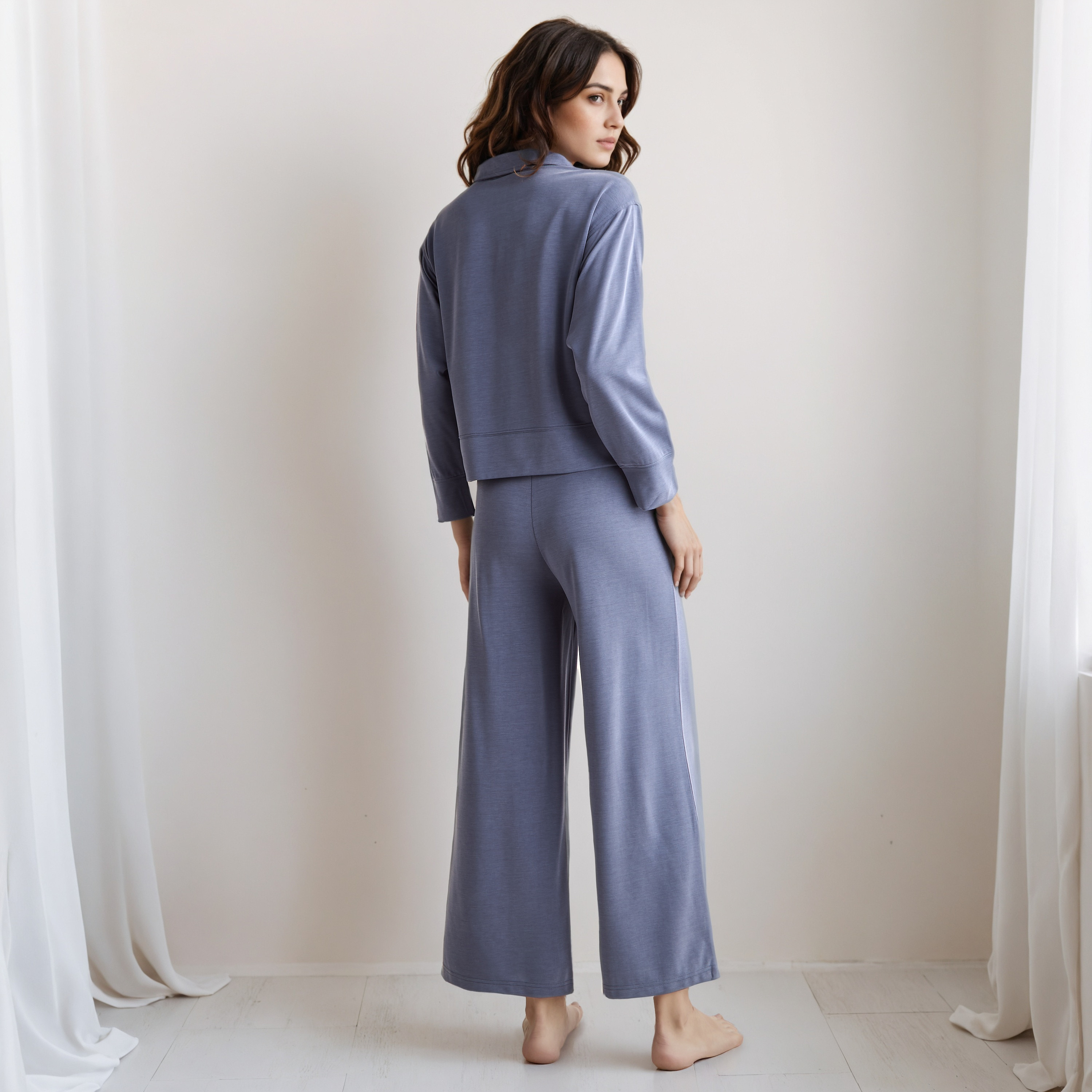 Pyjama Set Collared T-shirt & Trousers-women-clothing-nightwear-pyjamas-longsets-image-3