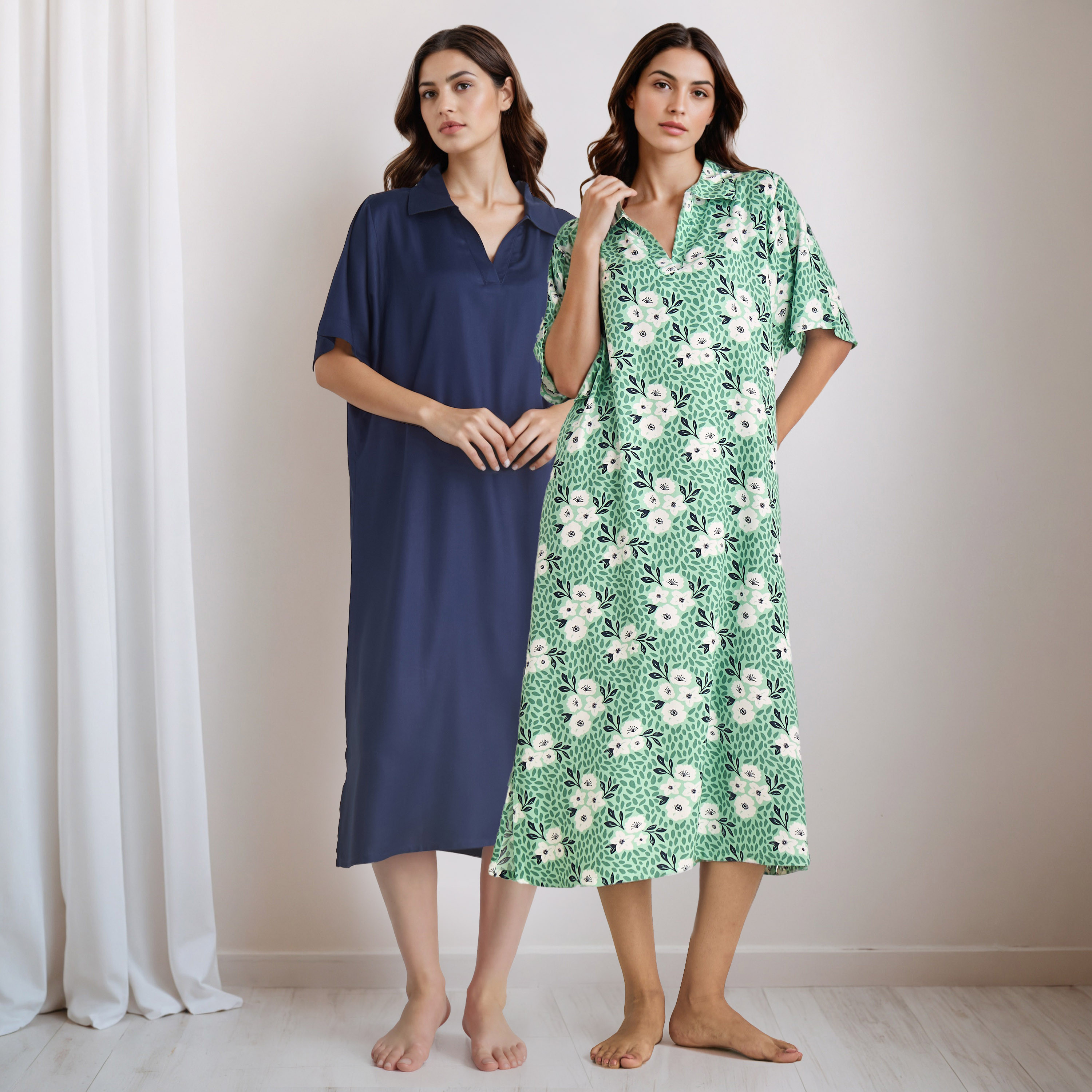 قميص نوم فيسكوز بياقة - طقم من 2-women-clothing-nightwear-nighties-image-1