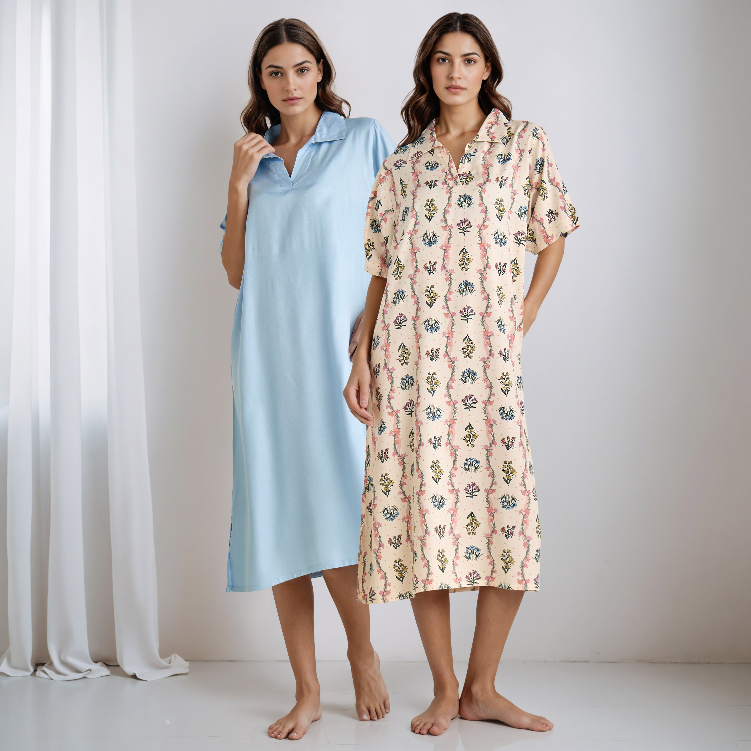 Nighty Viscose with Collar - Set of 2-women-clothing-nightwear-nighties-image-1