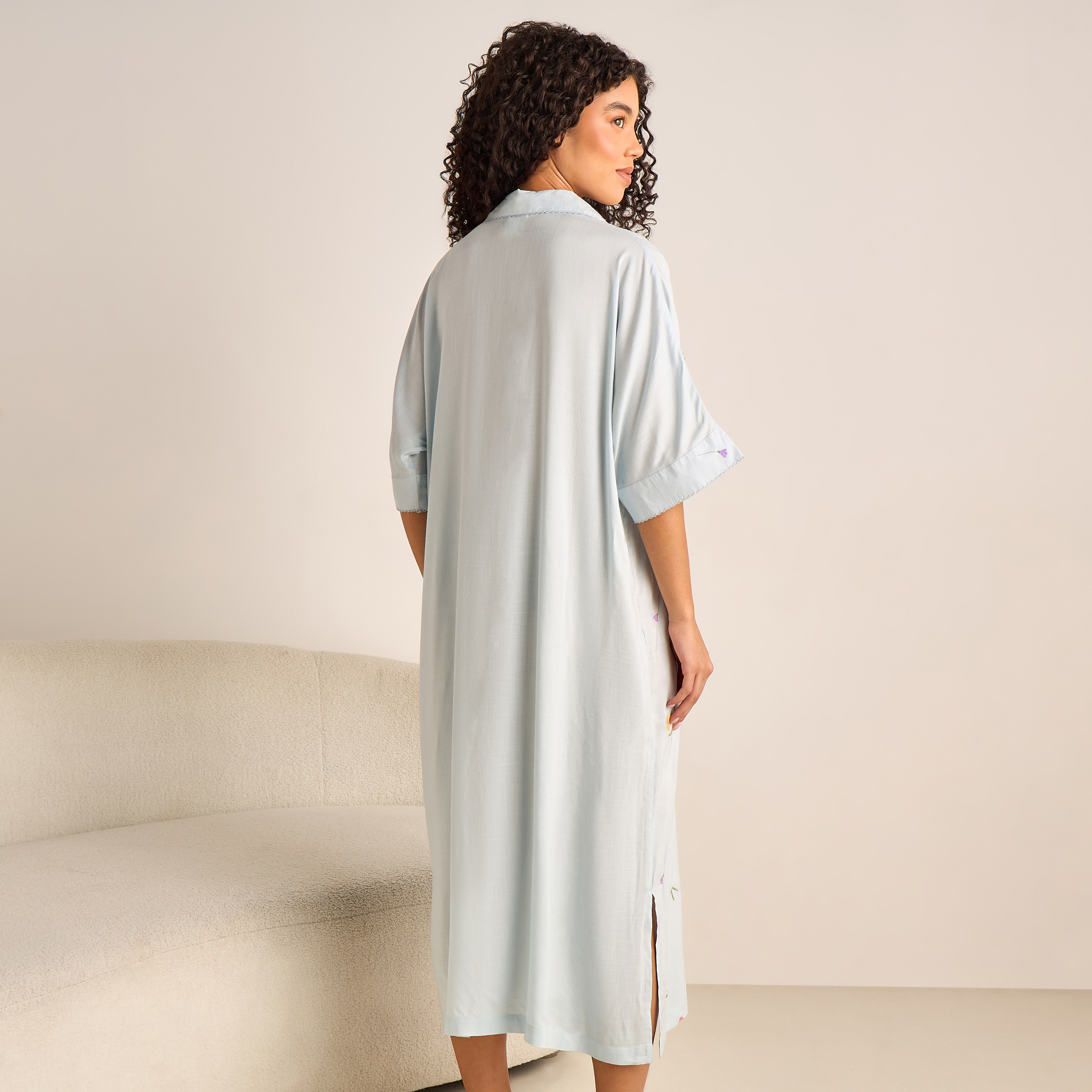Night Dress Short Sleeve Floral Embroidery Viscose-women-clothing-nightwear-nighties-image-3