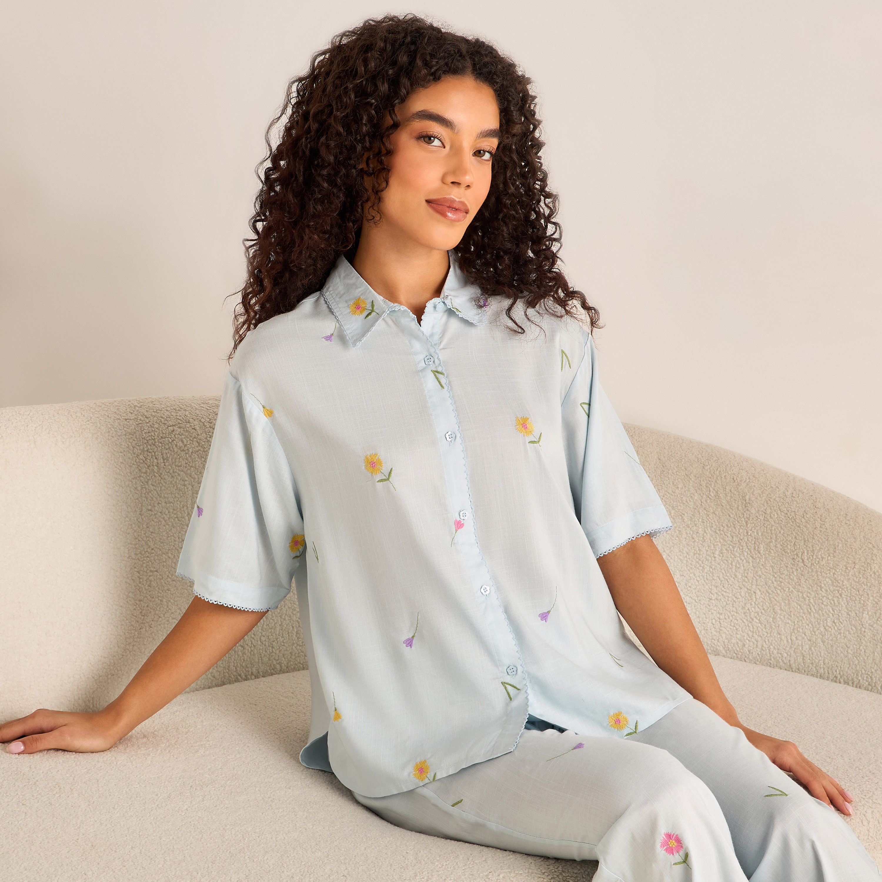 Pyjama Set Button-Down Shirt & Trousers-women-clothing-nightwear-pyjamas-longsets-image-2