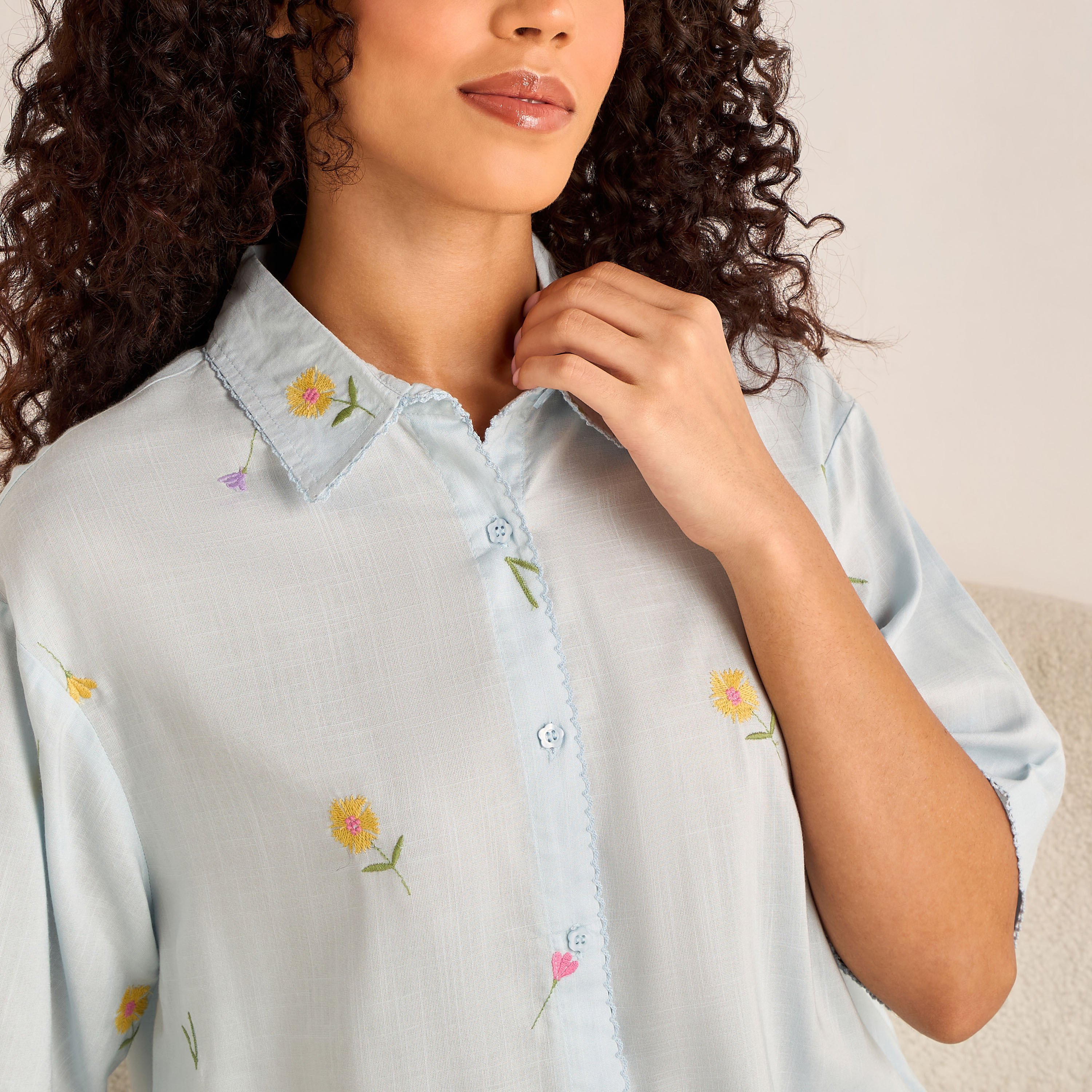 Pyjama Set Button-Down Shirt & Trousers-women-clothing-nightwear-pyjamas-longsets-image-3