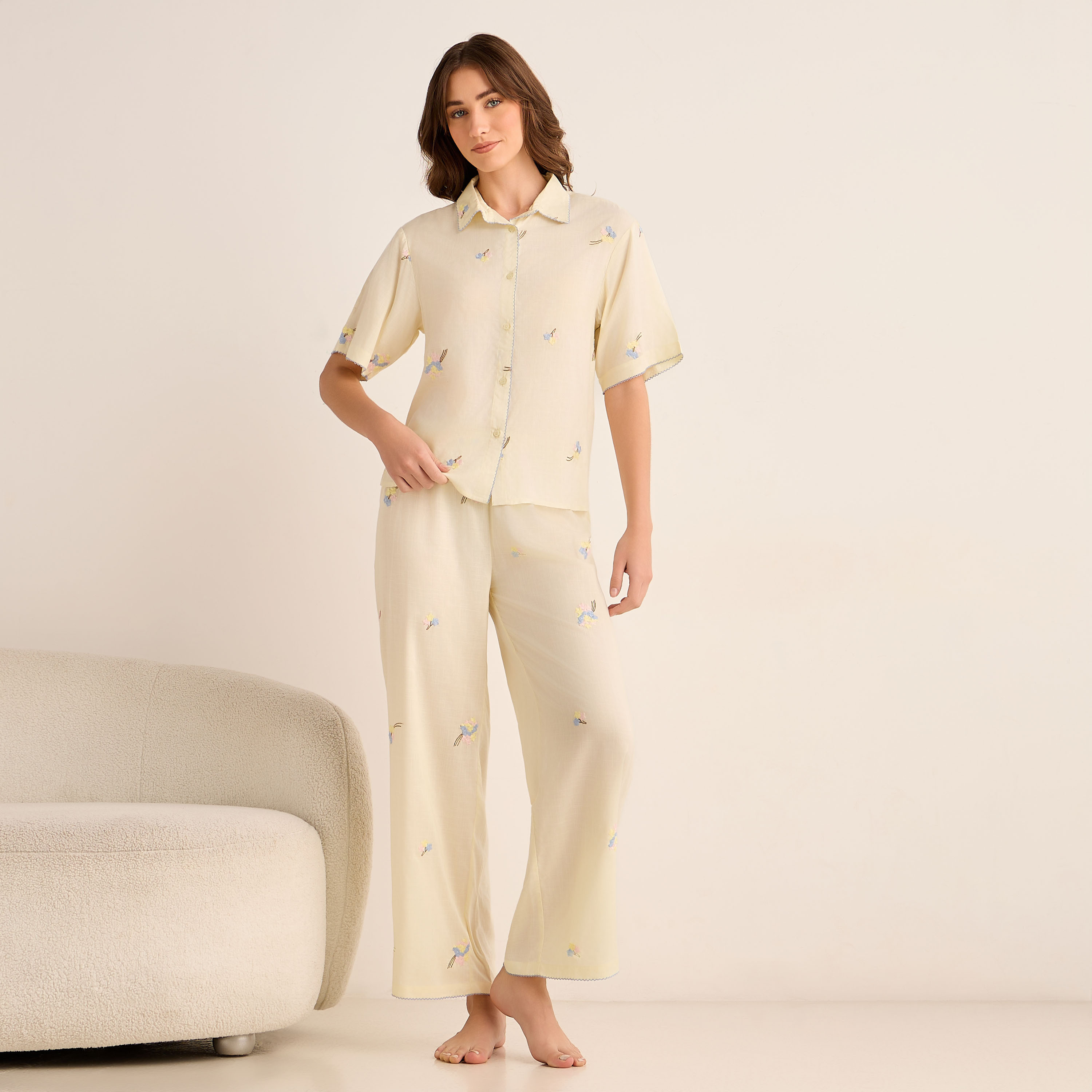 Pyjama Set Button-Down Shirt & Trousers-women-clothing-nightwear-pyjamas-longsets-image-1
