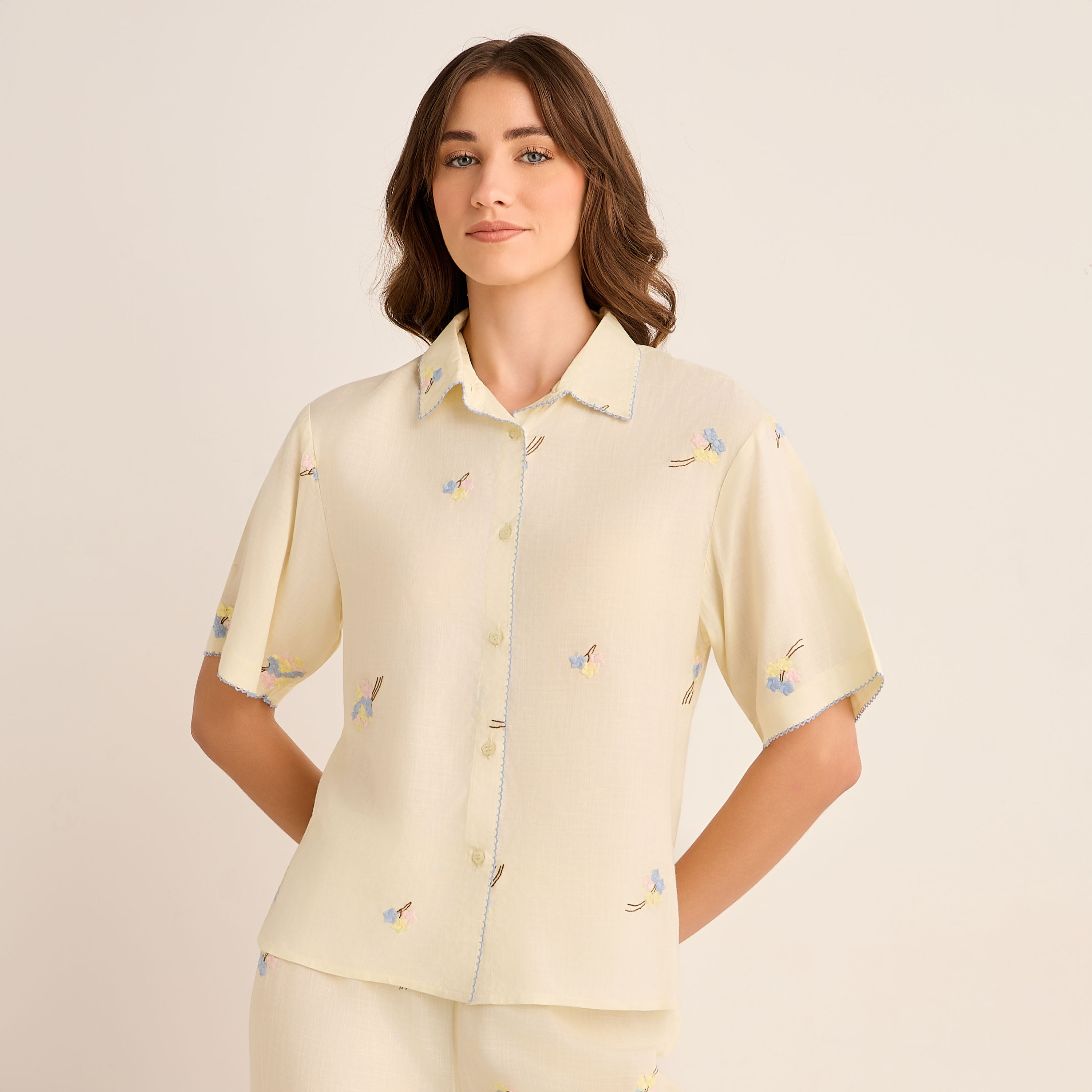 Pyjama Set Button-Down Shirt & Trousers-women-clothing-nightwear-pyjamas-longsets-image-2